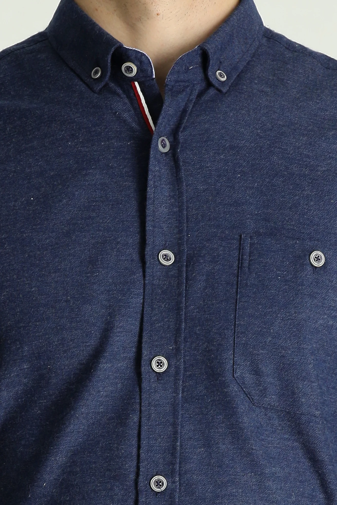 Orta Lacivert Uzun Kol Slim Fit Dar Kesim Oduncu Spor Pamuklu Düğmeli Yaka Gömlek - Image 5