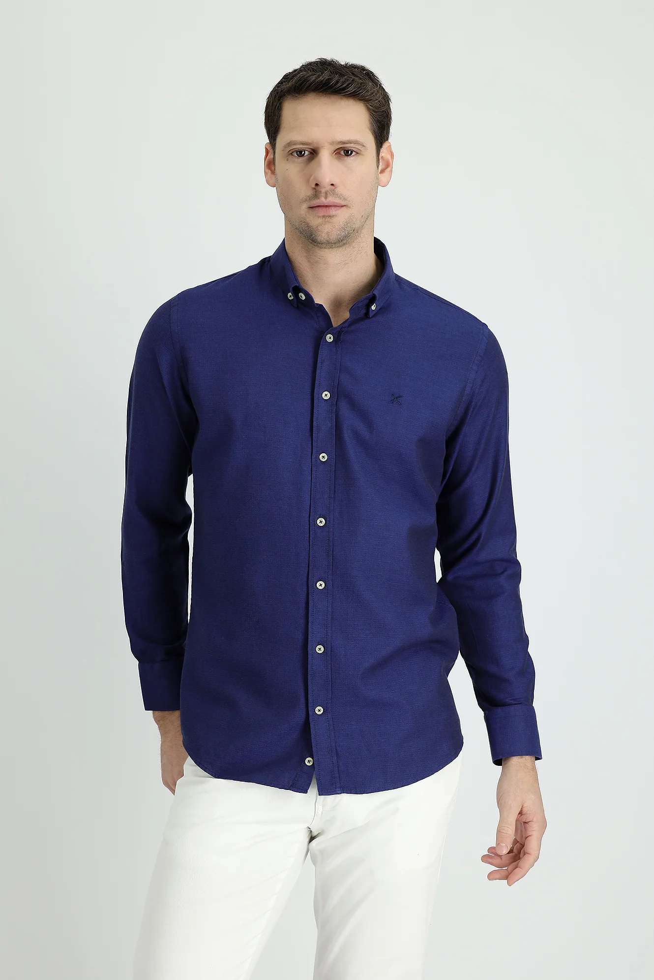 Orta Lacivert Uzun Kol Slim Fit Dar Kesim Spor Gömlek - Image 2