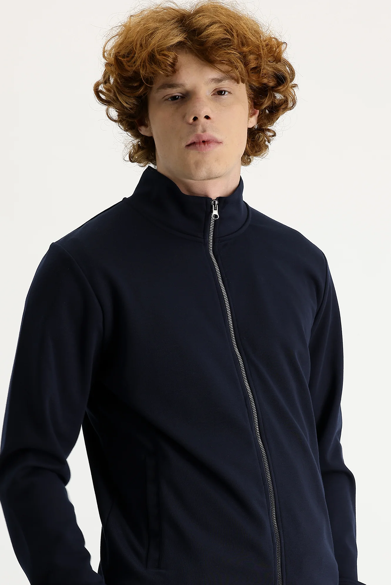 Orta Lacivert Yarım Balıkçı Yaka Fermuarlı Sweatshirt - Image 4