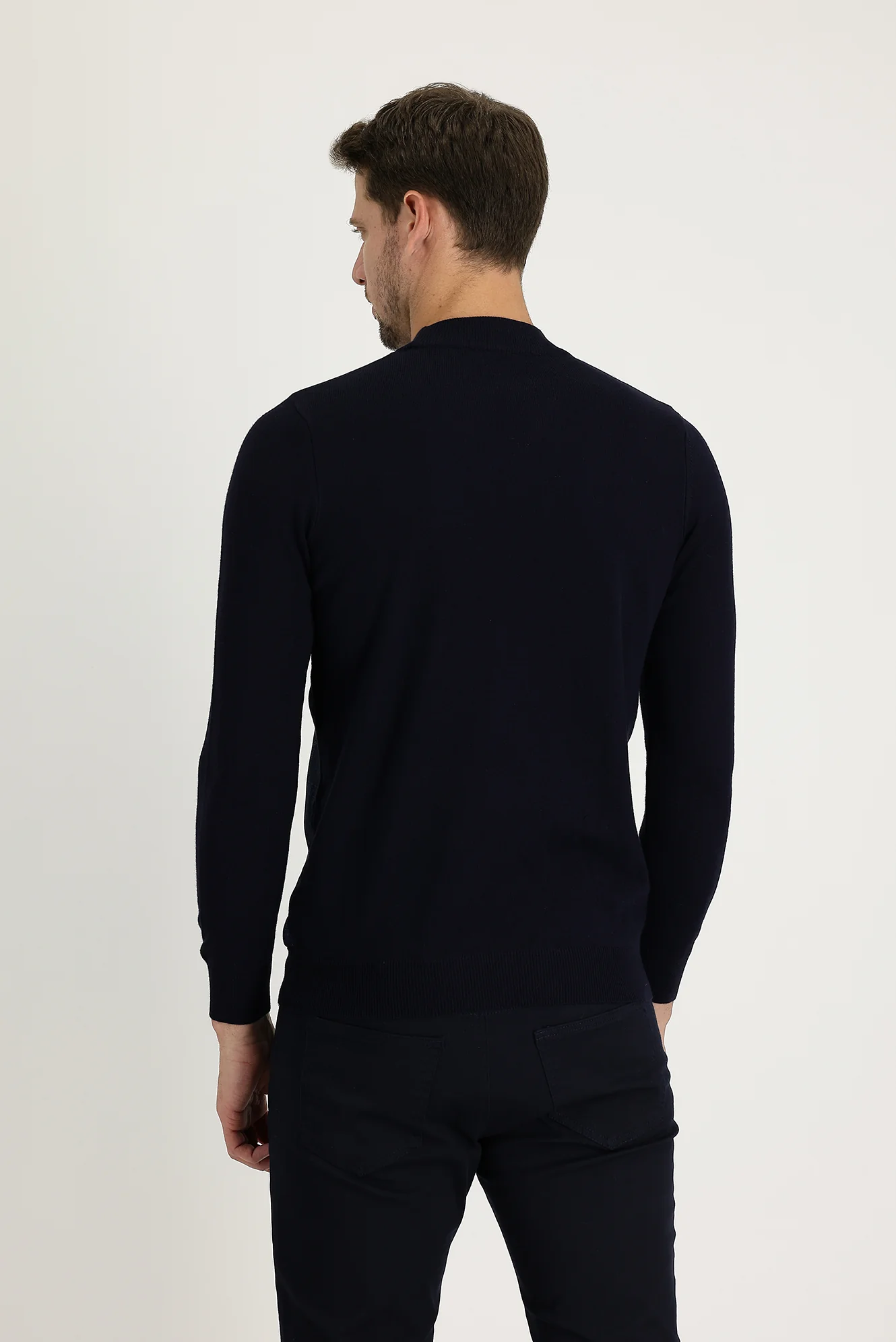 Orta Lacivert Yarım Balıkçı Yaka Regular Fit Desenli Triko Kazak - Image 3