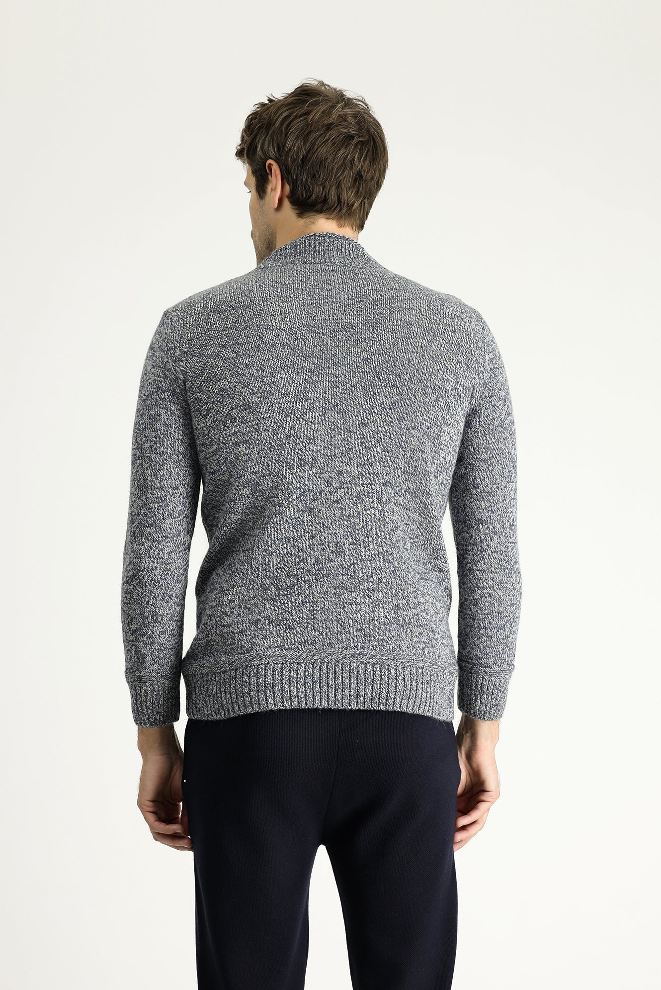 Orta Lacivert Yarım Balıkçı Yaka Slim Fit Desenli Alpaka Yünlü Triko Kazak - Image 4