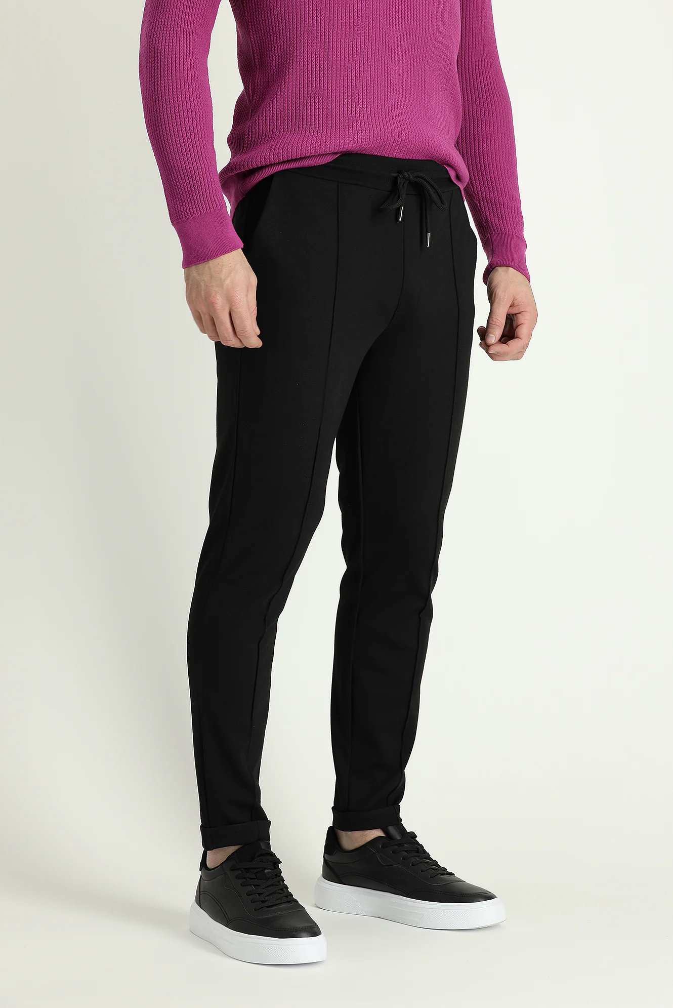Orta Mor Balıkçı Yaka Slim Fit Dar Kesim Desenli Pamuklu Triko Kazak - Image 2