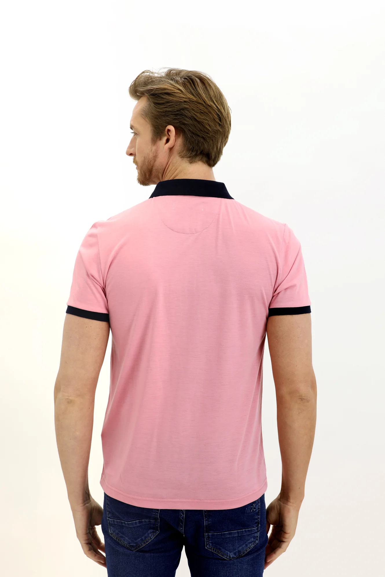 Orta Mor Polo Yaka Slim Fit Dar Kesim Desenli Pamuk Tişört - Image 5