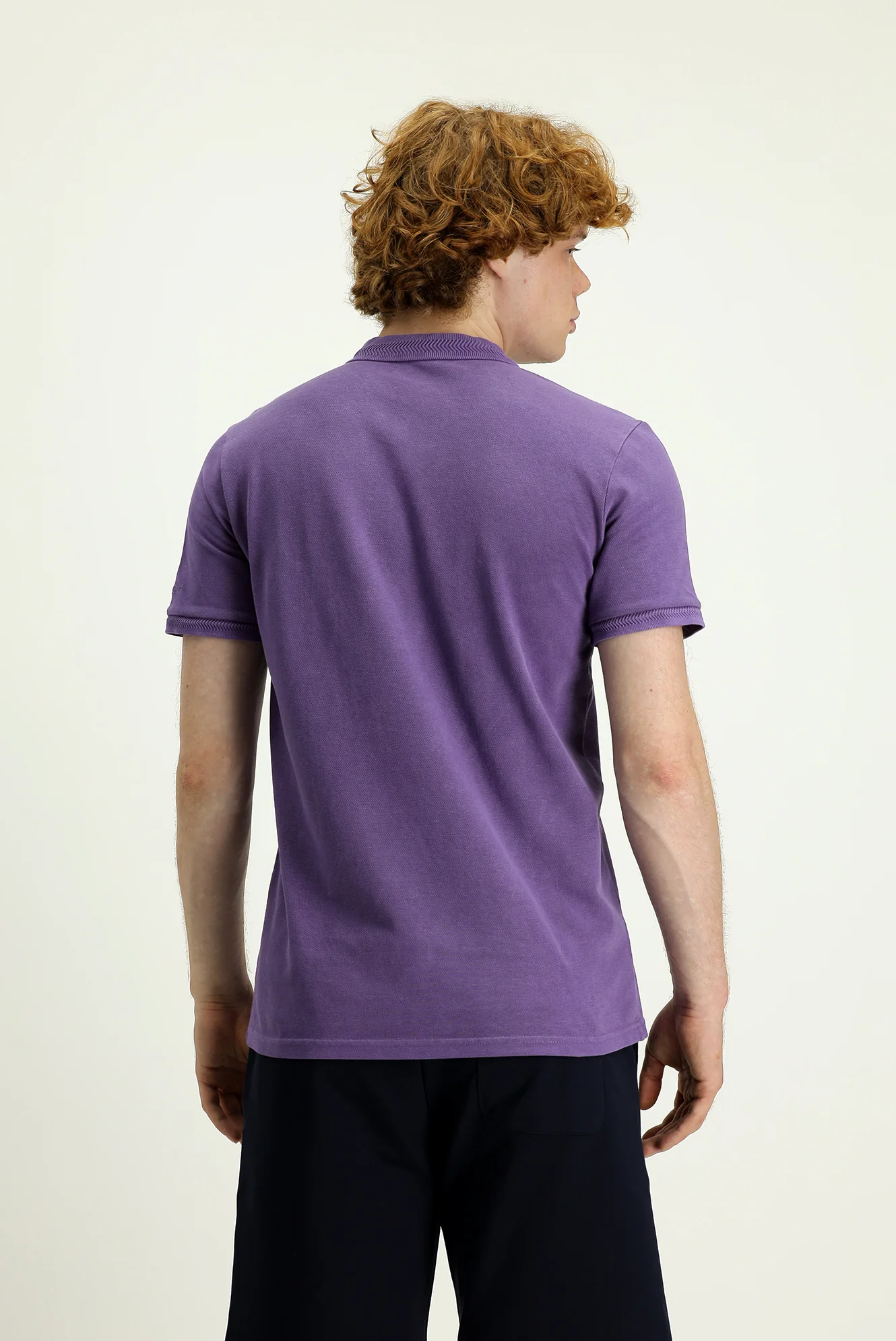 Orta Mor Polo Yaka Slim Fit Dar Kesim Nakışlı Pamuk Tişört - Image 3