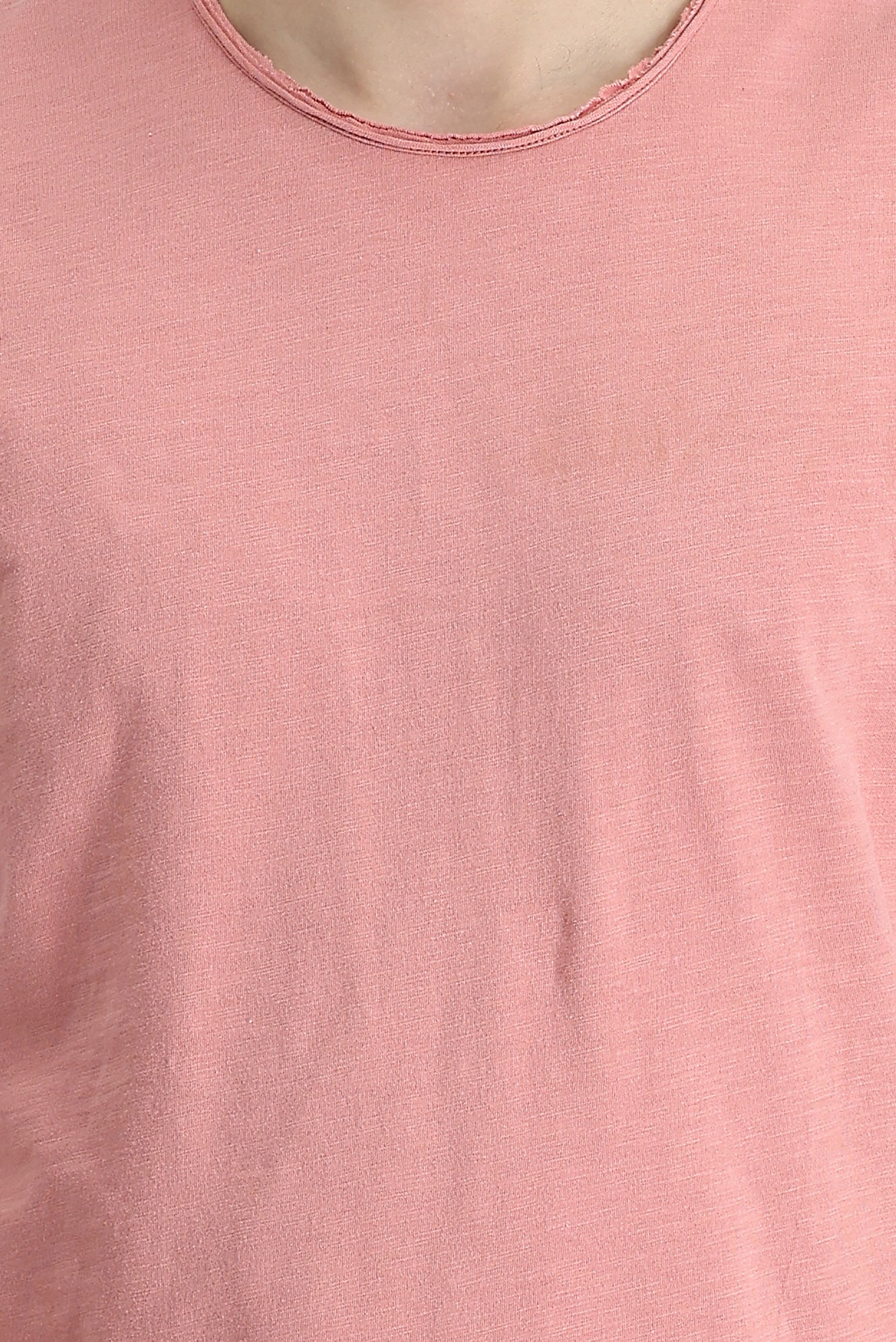 Orta Pembe Bisiklet Yaka Slim Fit Dar Kesim Baskılı Pamuk Tişört - Image 4