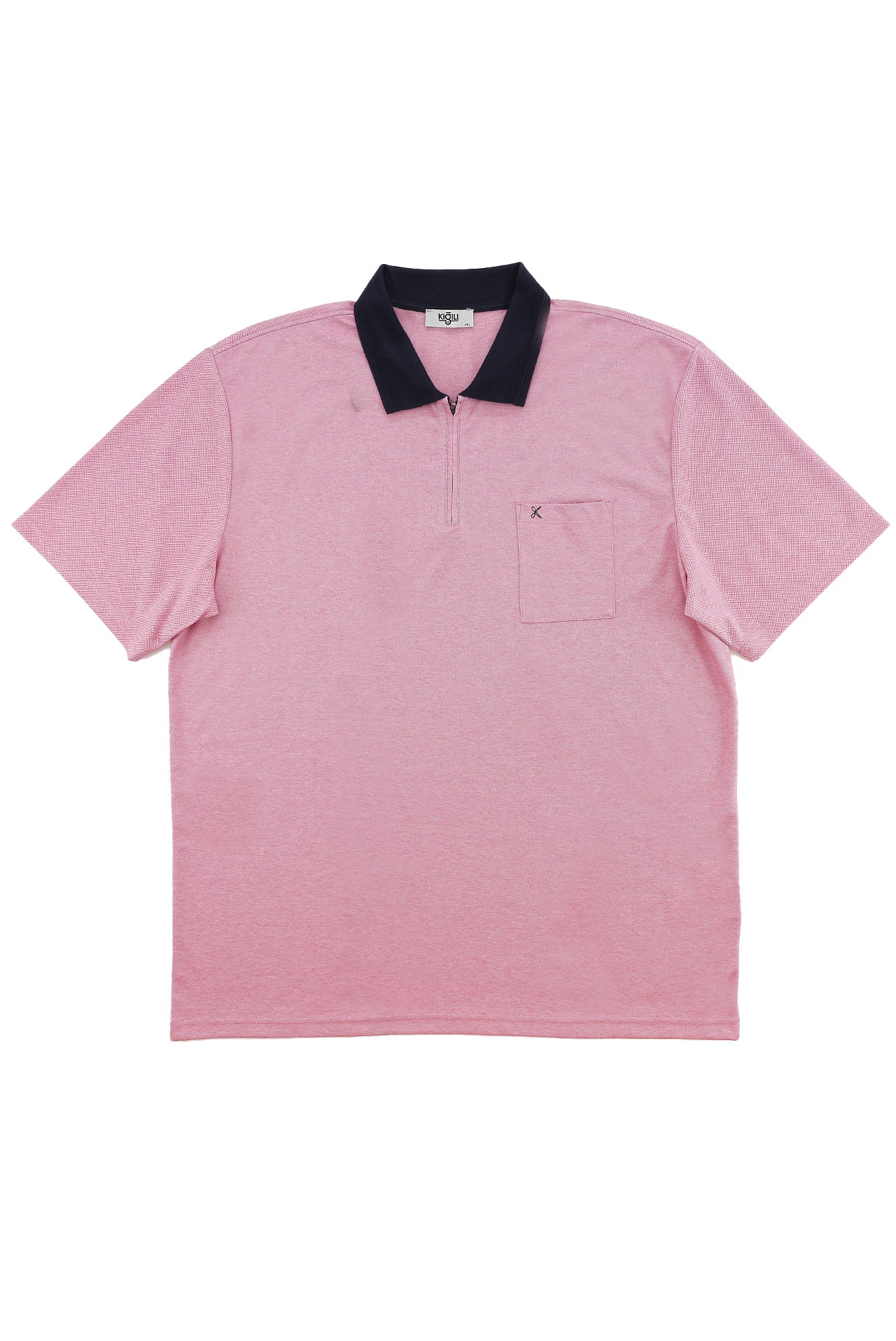 Orta Pembe Büyük Beden Polo Yaka Regular Fit Fermuarlı Tişört - Image 2