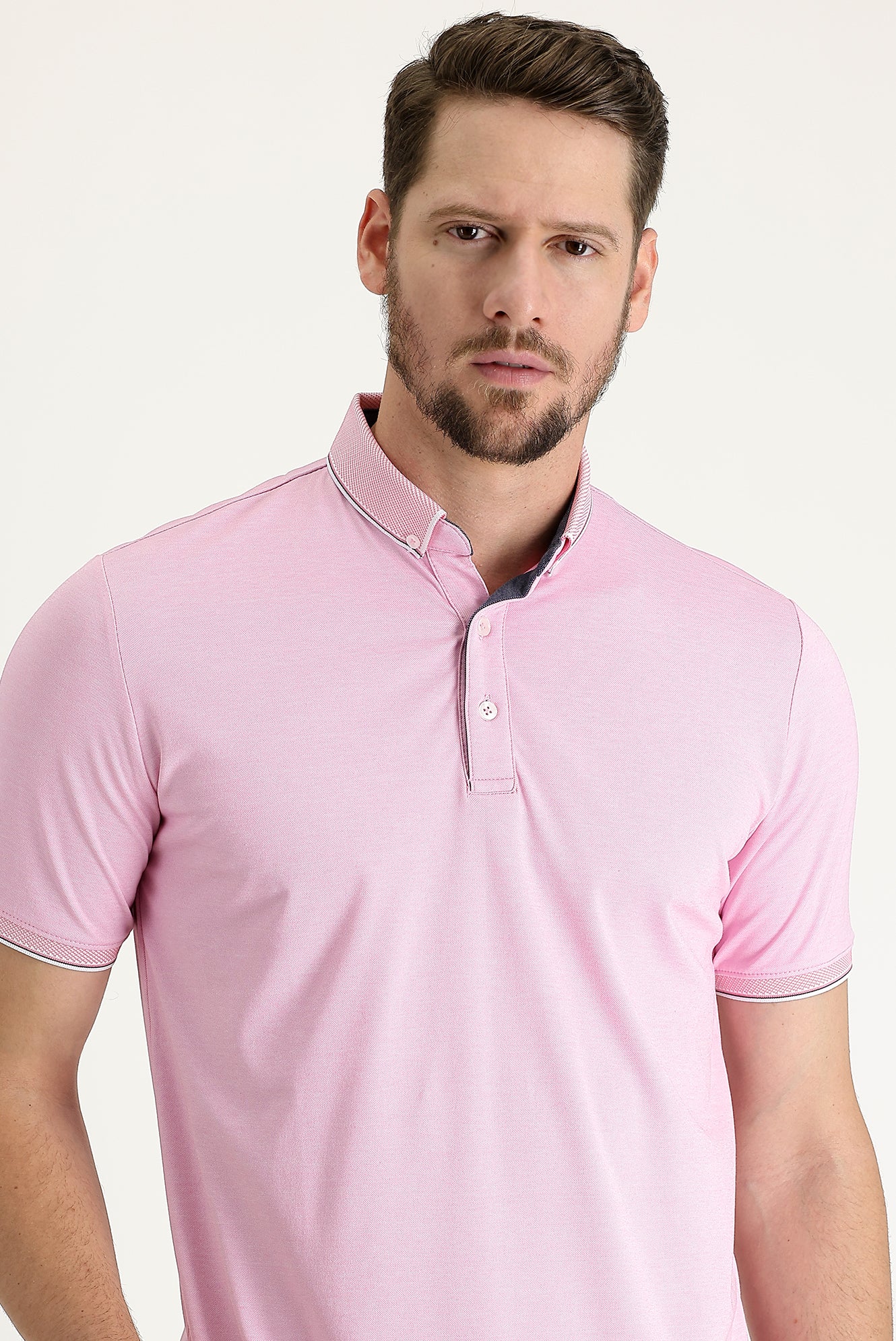 Orta Pembe Polo Yaka Regular Fit Tişört