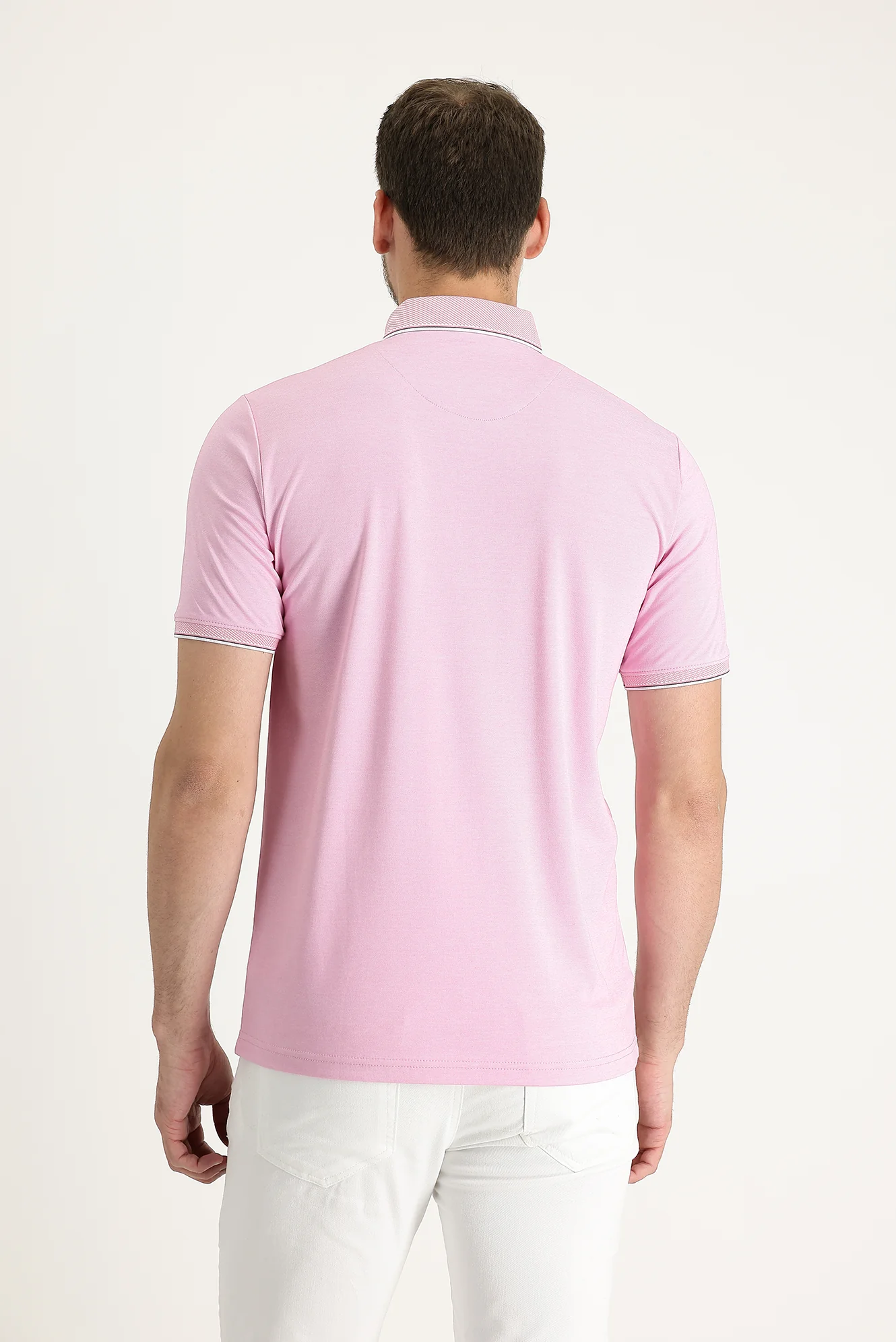 Orta Pembe Polo Yaka Regular Fit Tişört - Image 3