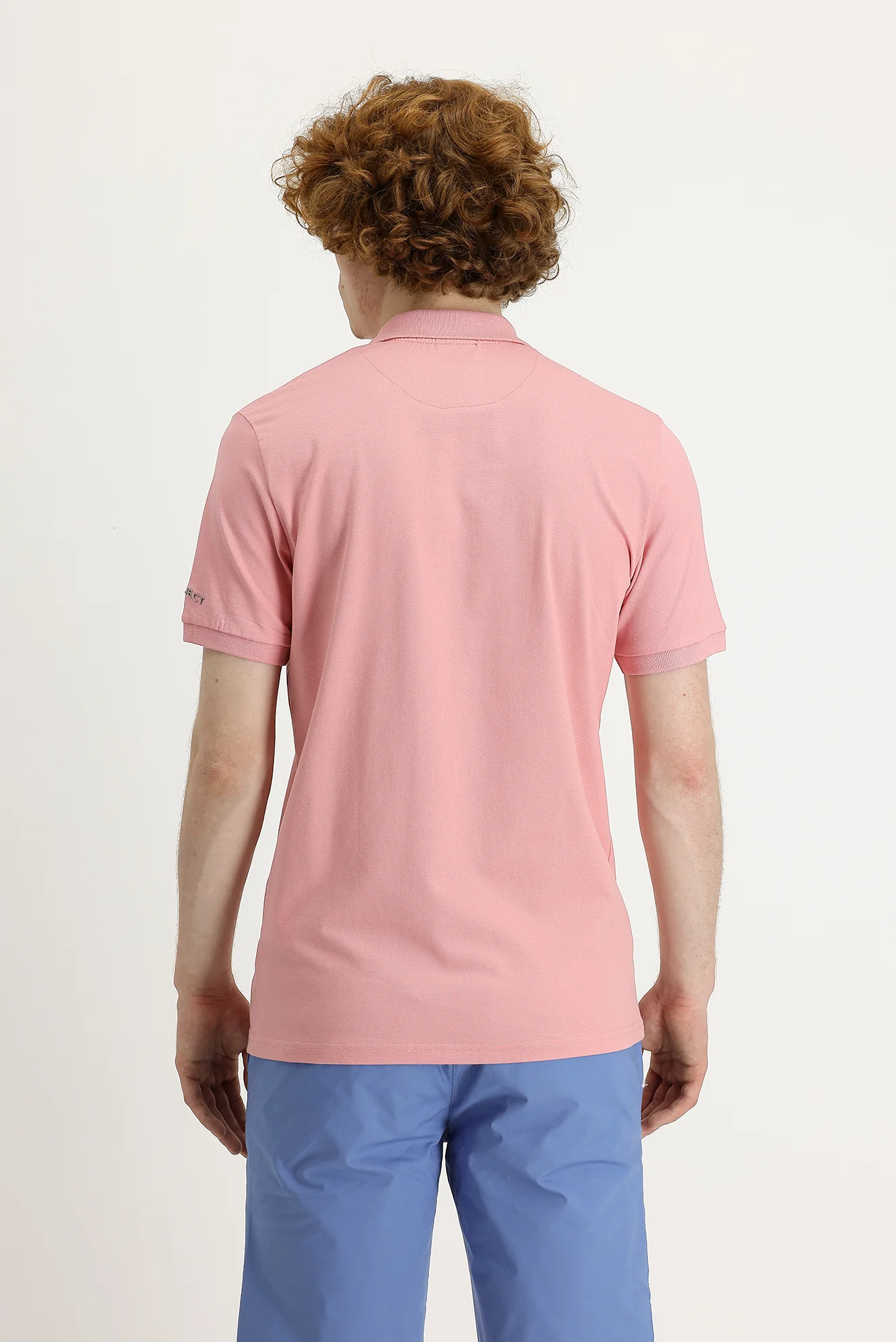 Orta Pembe Polo Yaka Slim Fit Dar Kesim Baskılı Tişört - Image 3