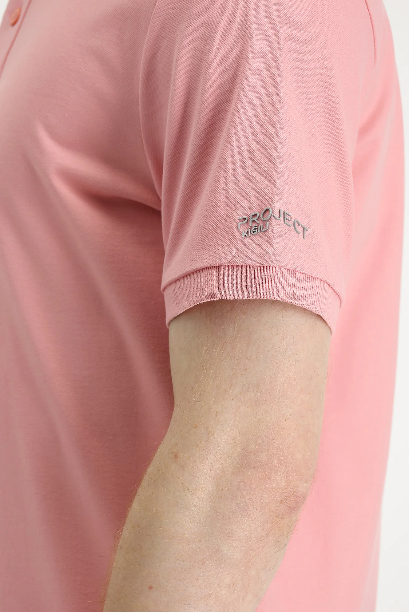Orta Pembe Polo Yaka Slim Fit Dar Kesim Baskılı Tişört - Image 4