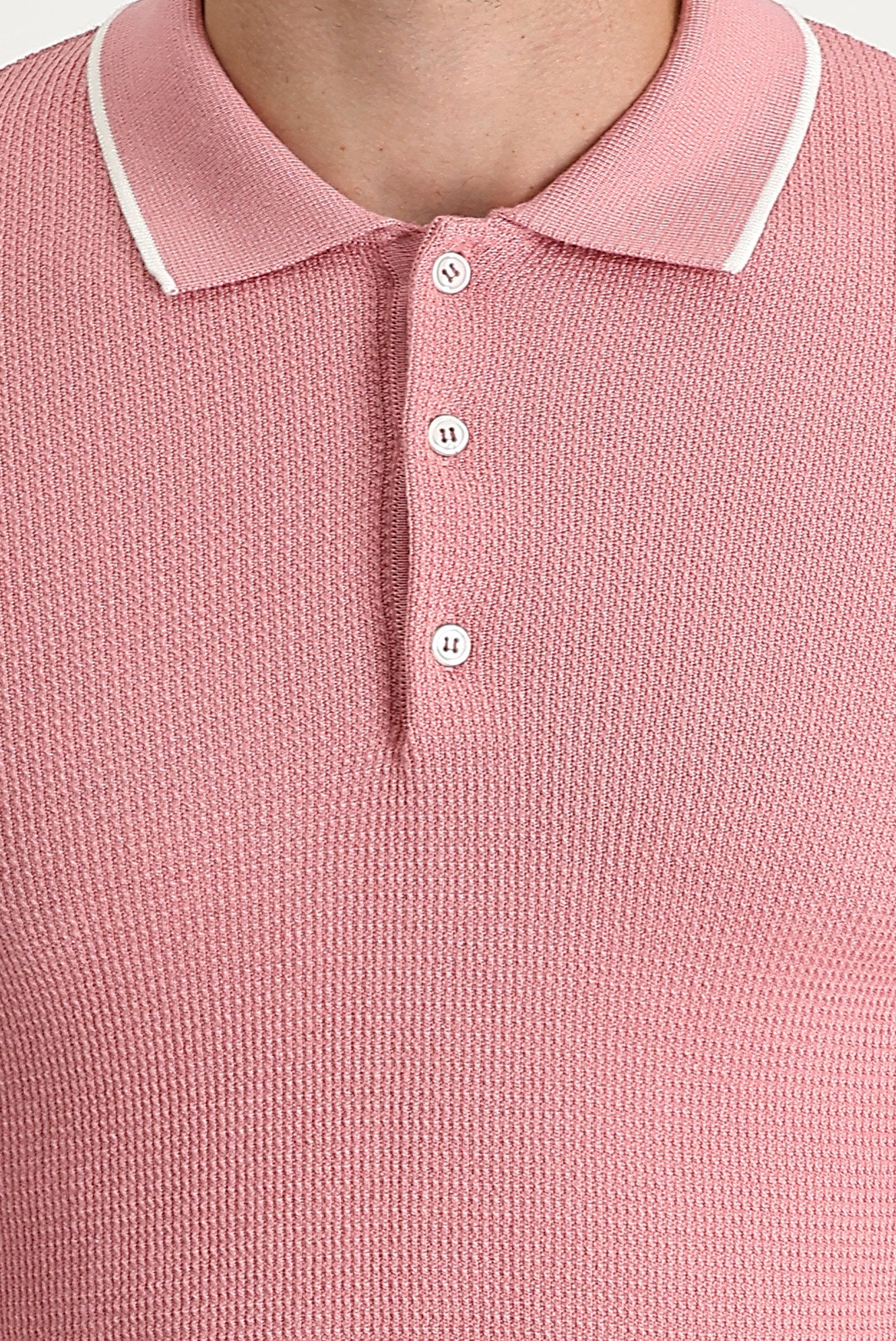 Orta Pembe Polo Yaka Slim Fit Dar Kesim Desenli Tişört - Image 4
