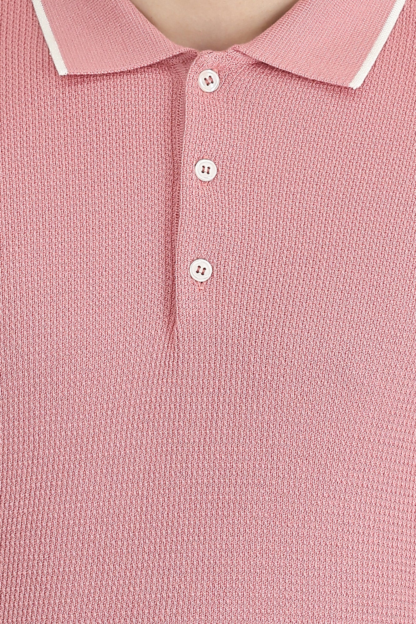 Orta Pembe Polo Yaka Slim Fit Dar Kesim Tişört - Image 4