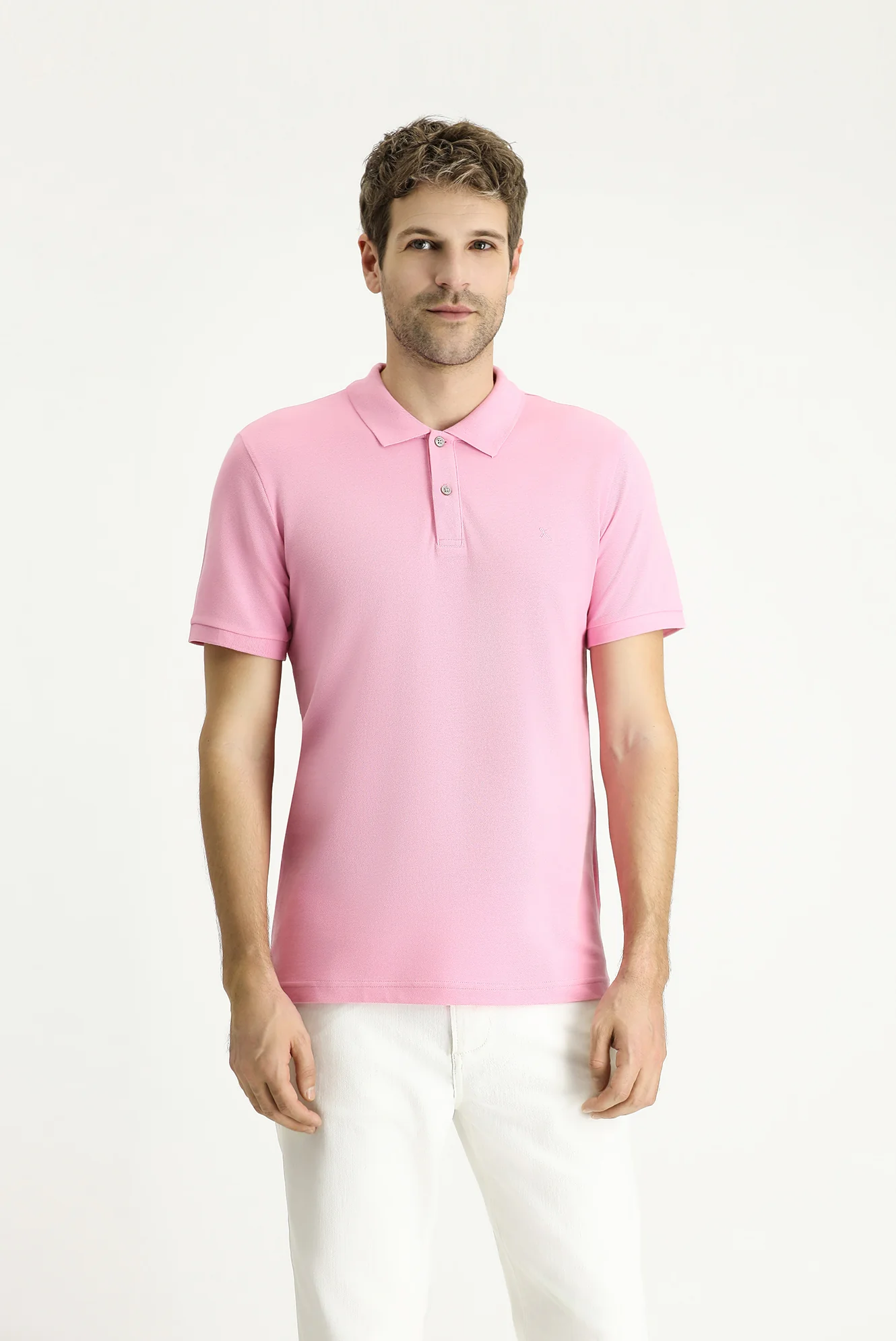 Orta Pembe Slim Fit Dar Kesim Nakışlı Pamuk Polo Yaka Tişört - Image 3