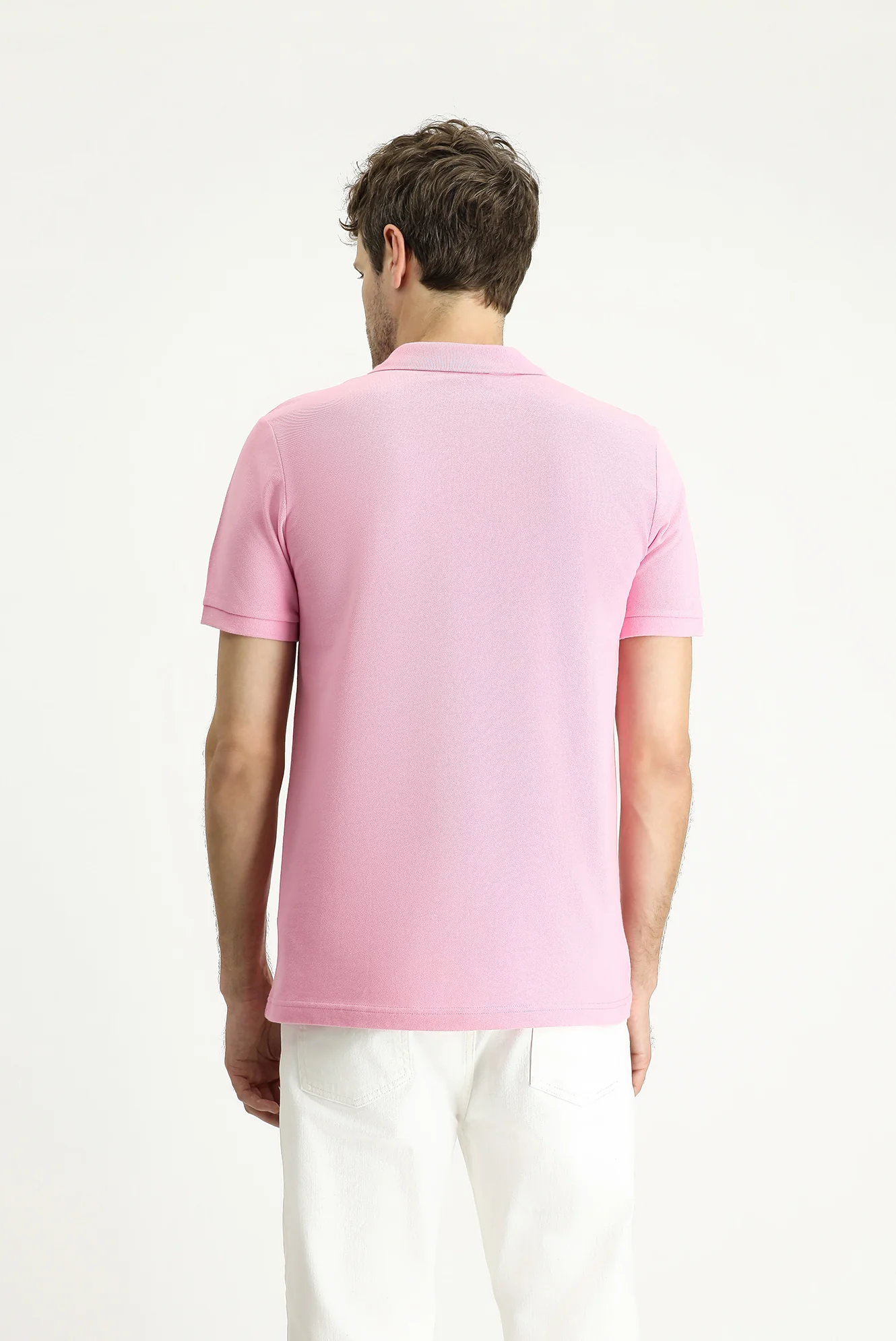 Orta Pembe Slim Fit Dar Kesim Nakışlı Pamuk Polo Yaka Tişört - Image 4