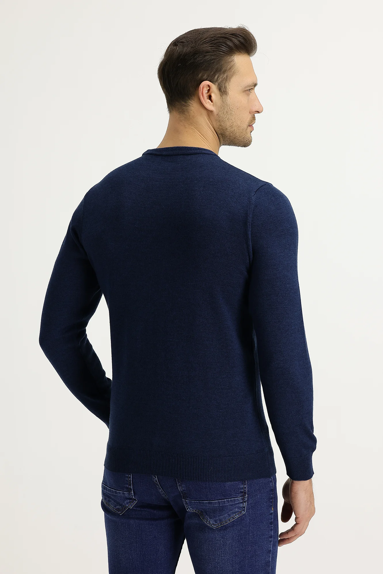 Orta Petrol Bisiklet Yaka Regular Fit Triko Kazak - Image 3