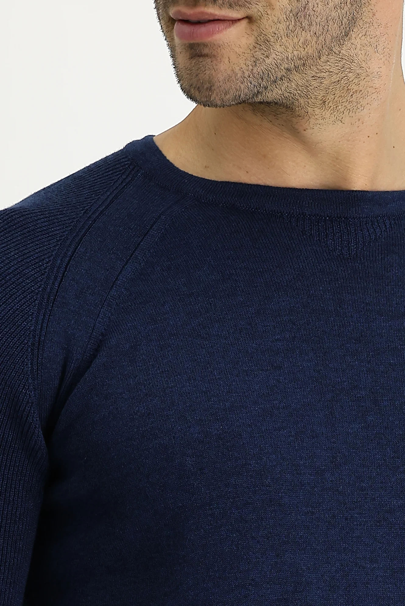 Orta Petrol Bisiklet Yaka Slim Fit Desenli Pamuklu Triko Kazak - Image 3