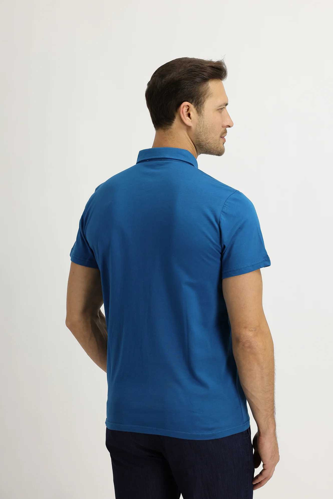 Orta Petrol Polo Yaka Regular Fit Pamuk Tişört - Image 5