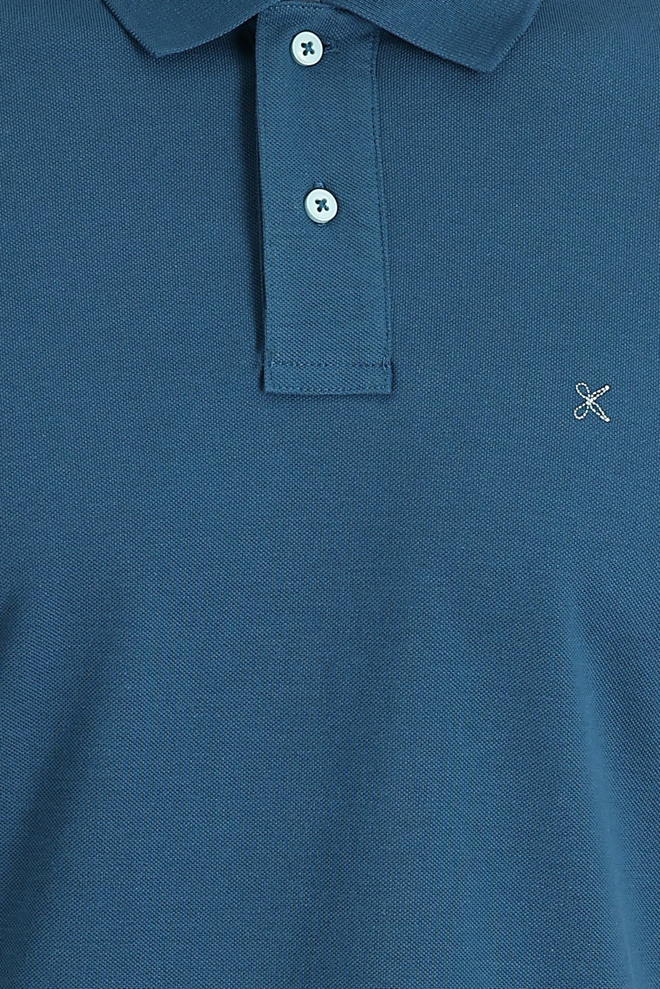 Orta Petrol Polo Yaka Slim Fit Dar Kesim Nakışlı Pamuk Tişört - Image 4