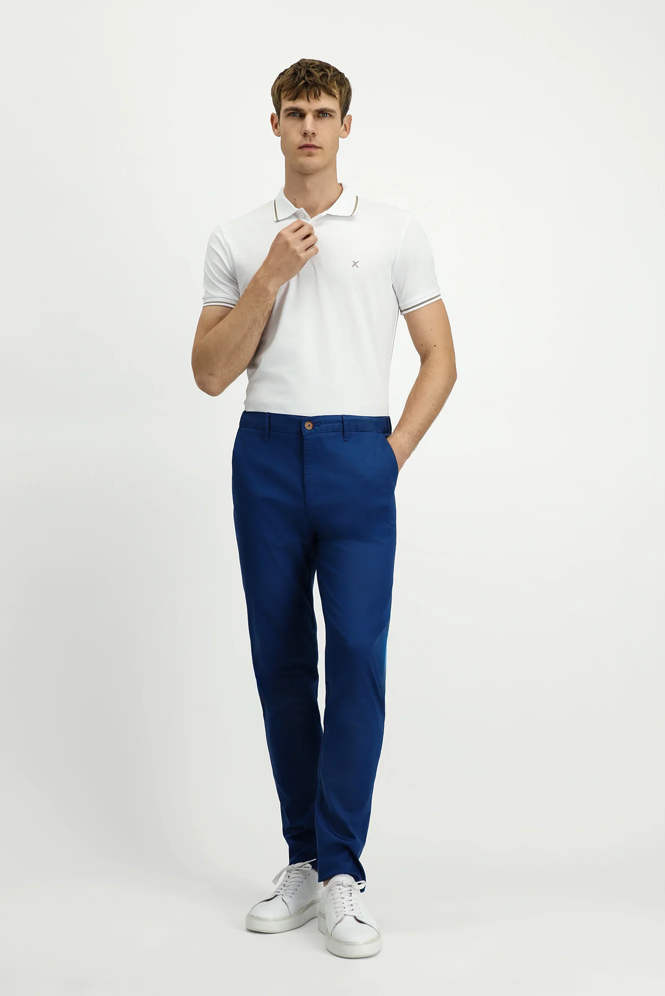 Orta Petrol Slim Fit Dar Kesim Beli Lastikli Likralı Kanvas / Chino Pantolon