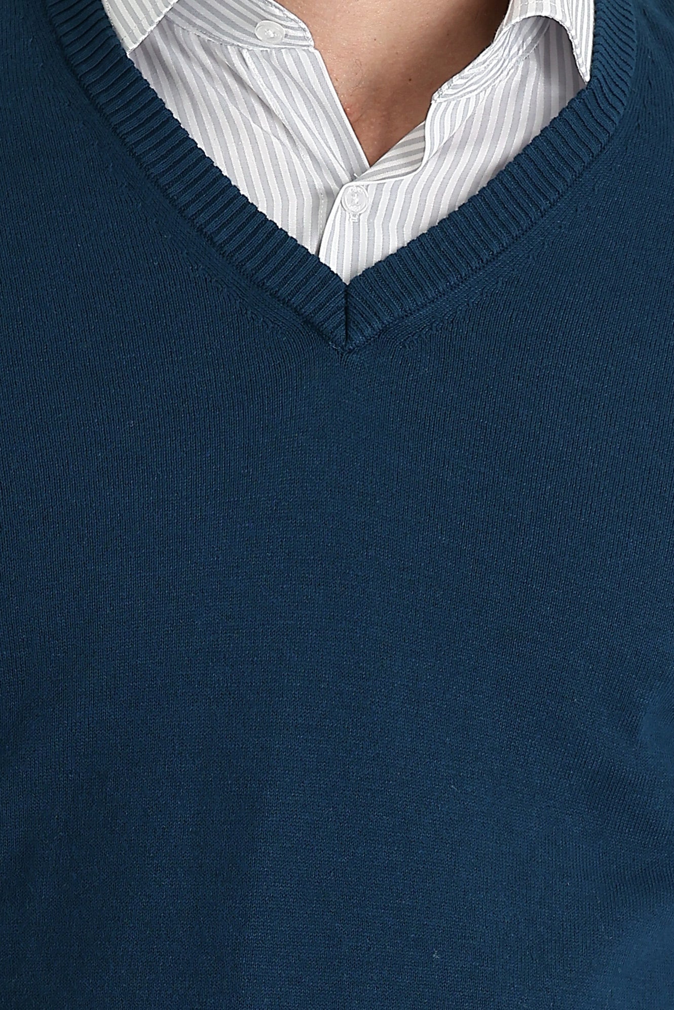 Orta Petrol V Yaka Regular Fit Triko Kazak - Image 4