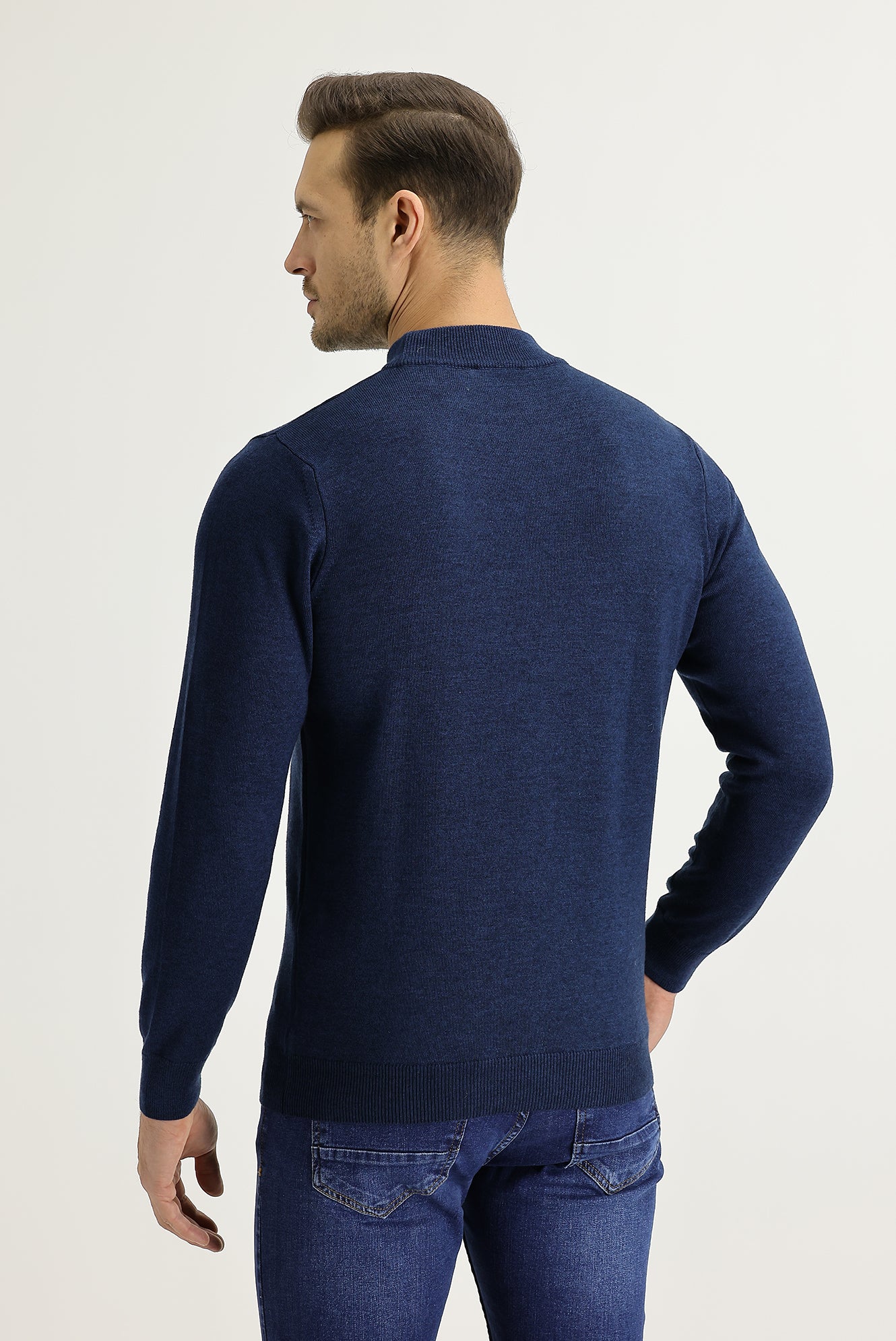 Orta Petrol Yarım Balıkçı Yaka Regular Fit Triko Kazak - Image 3