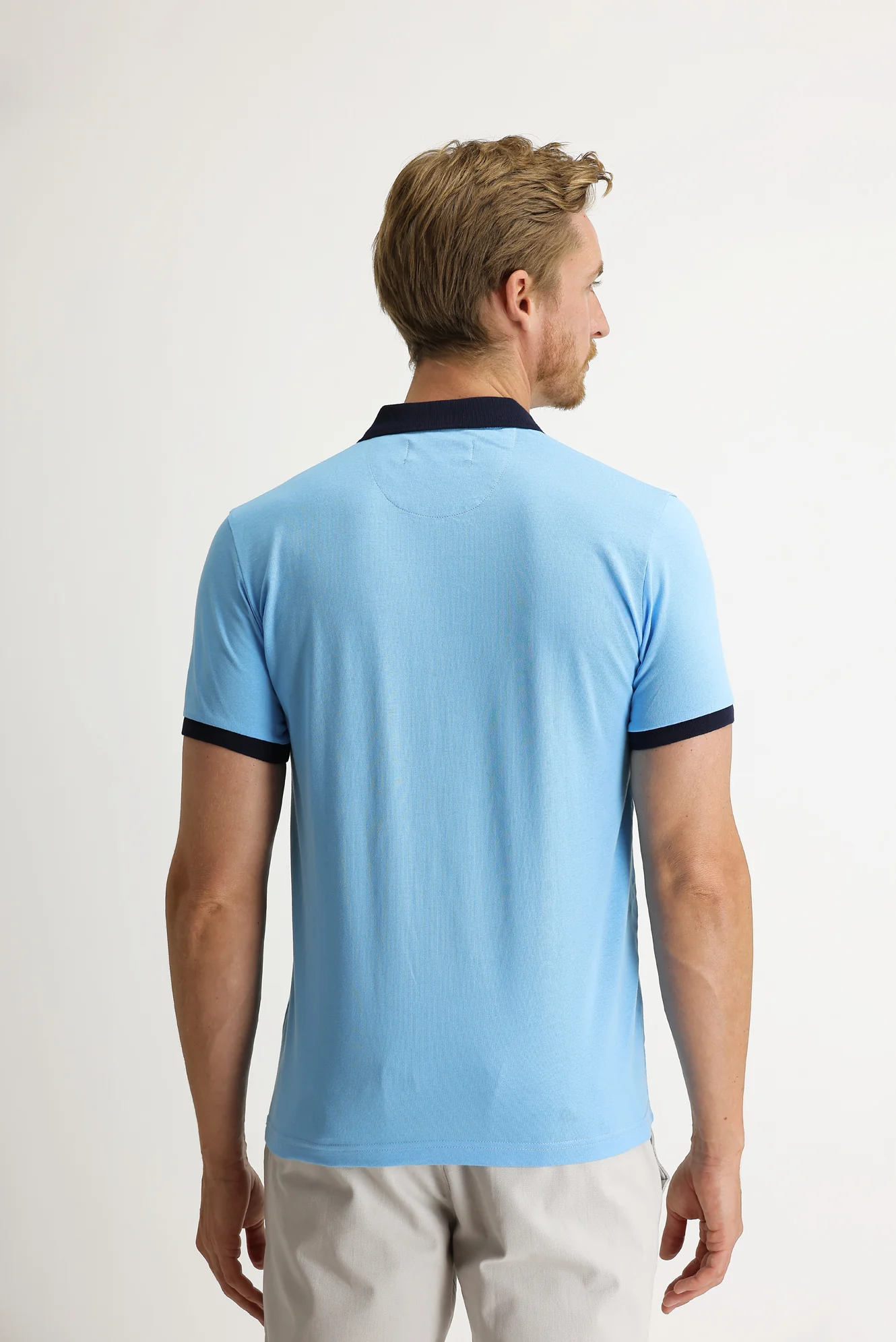 Orta Turkuaz Polo Yaka Slim Fit Dar Kesim Desenli Tişört - Image 4