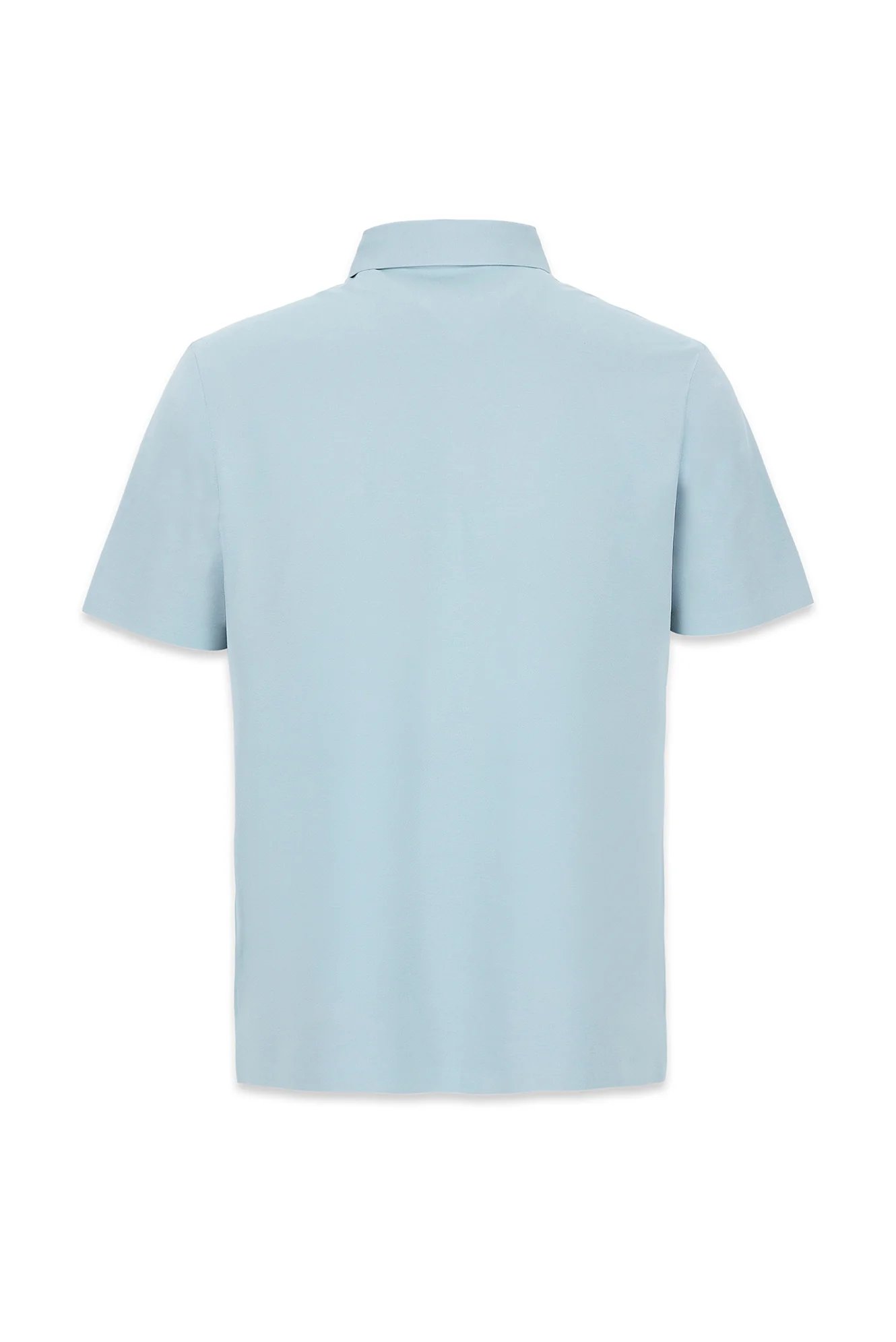 Orta Turkuaz Polo Yaka Regular Fit İpek Karışımlı Dikişsiz Tişört - Image 2