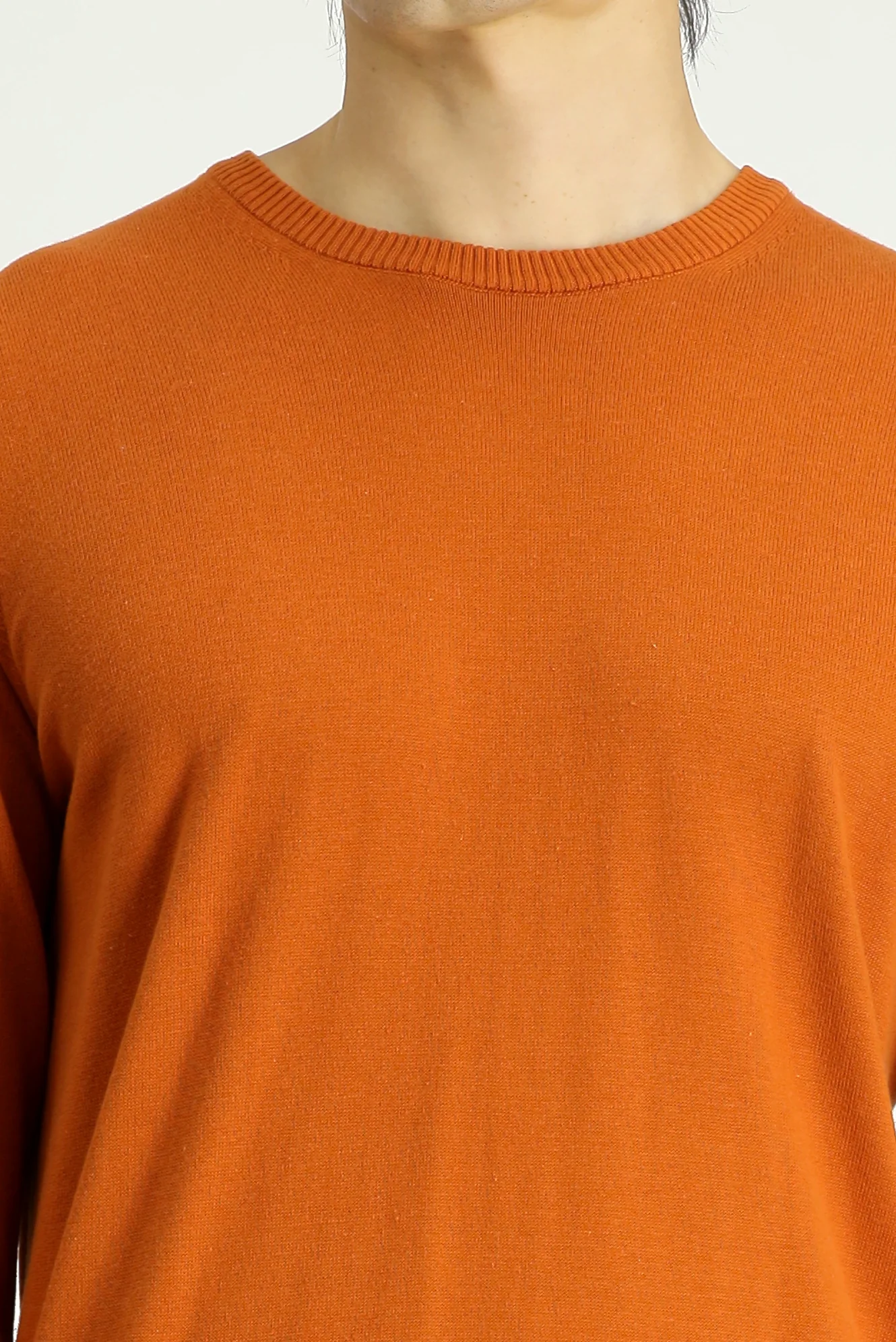 Orta Turuncu Bisiklet Yaka Slim Fit Dar Kesim Pamuklu Triko Kazak - Image 5