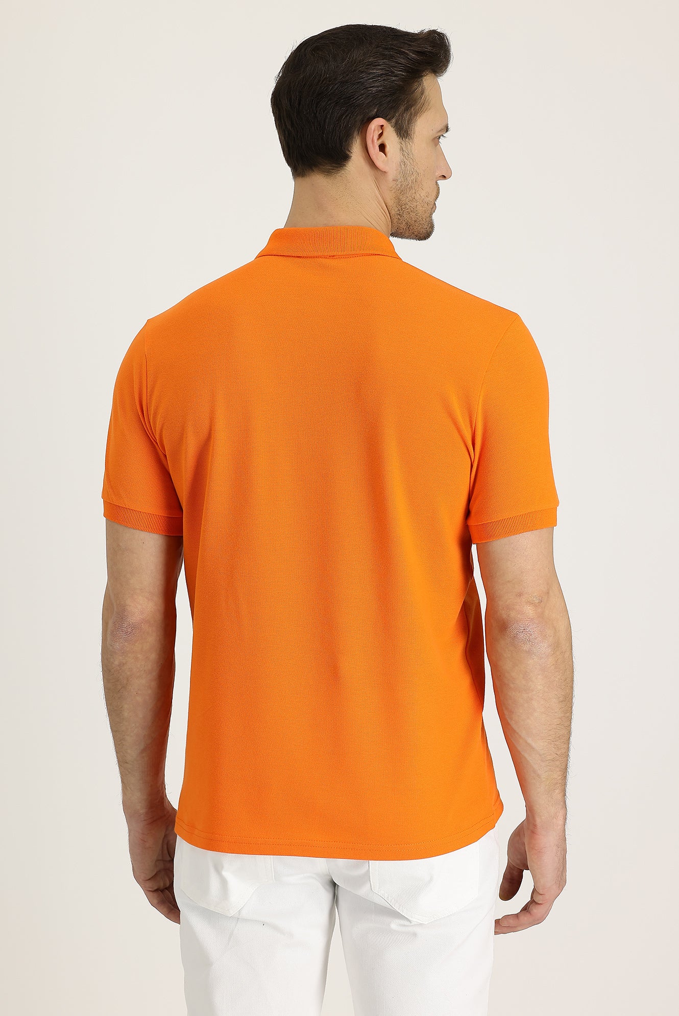 Orta Turuncu Polo Yaka Regular Fit Nakışlı Pamuk Tişört - Image 3