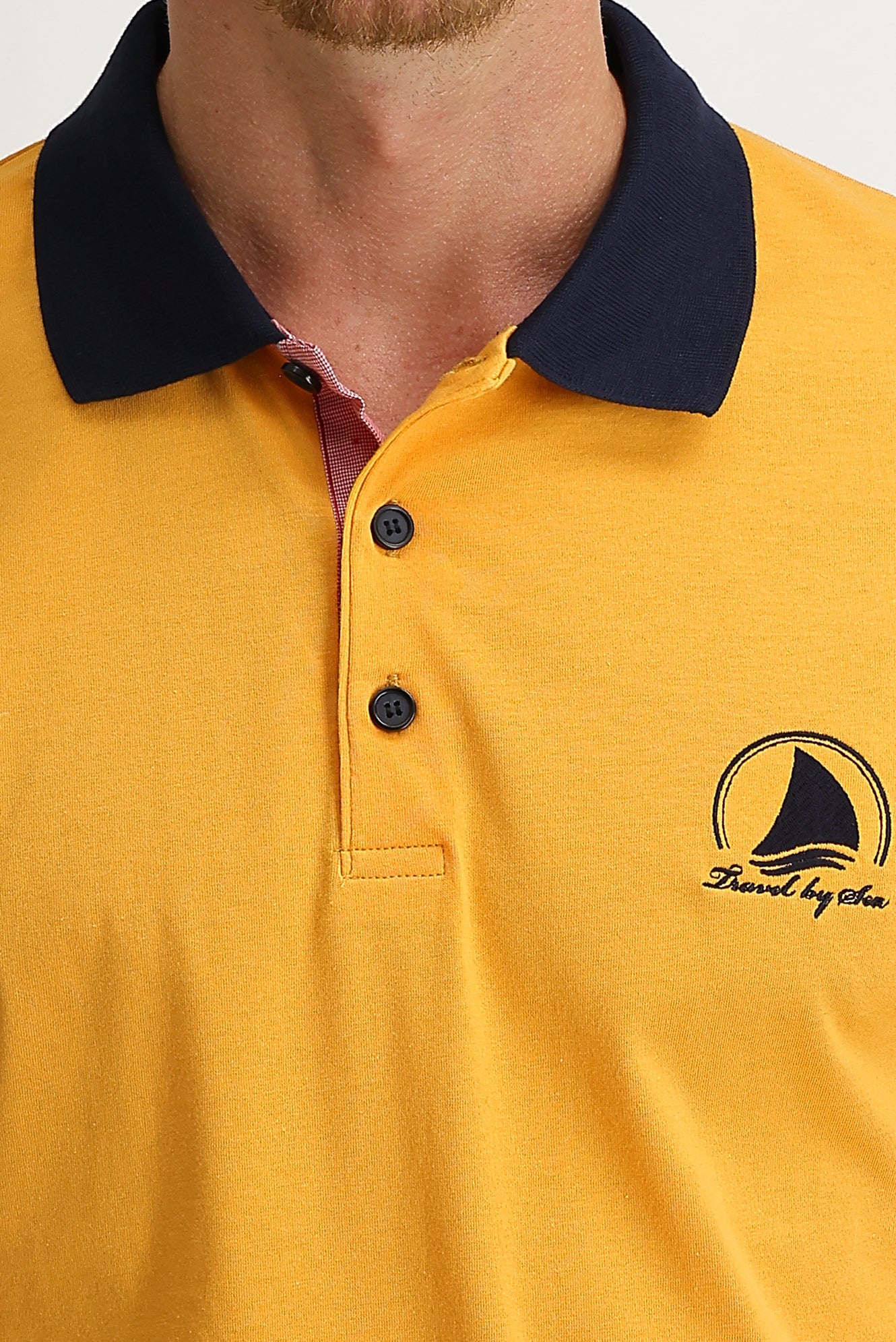 Orta Turuncu Polo Yaka Slim Fit Dar Kesim Desenli Pamuk Tişört - Image 3