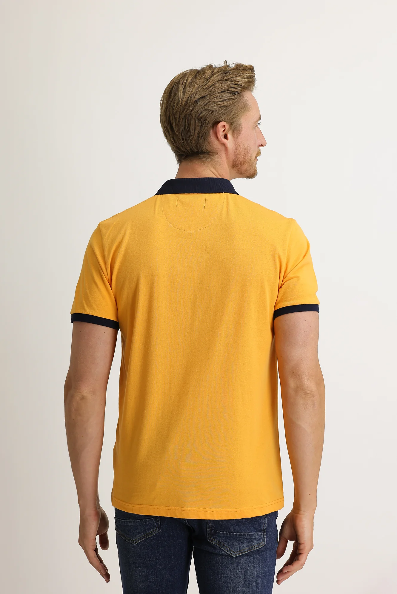Orta Turuncu Polo Yaka Slim Fit Dar Kesim Desenli Pamuk Tişört - Image 4