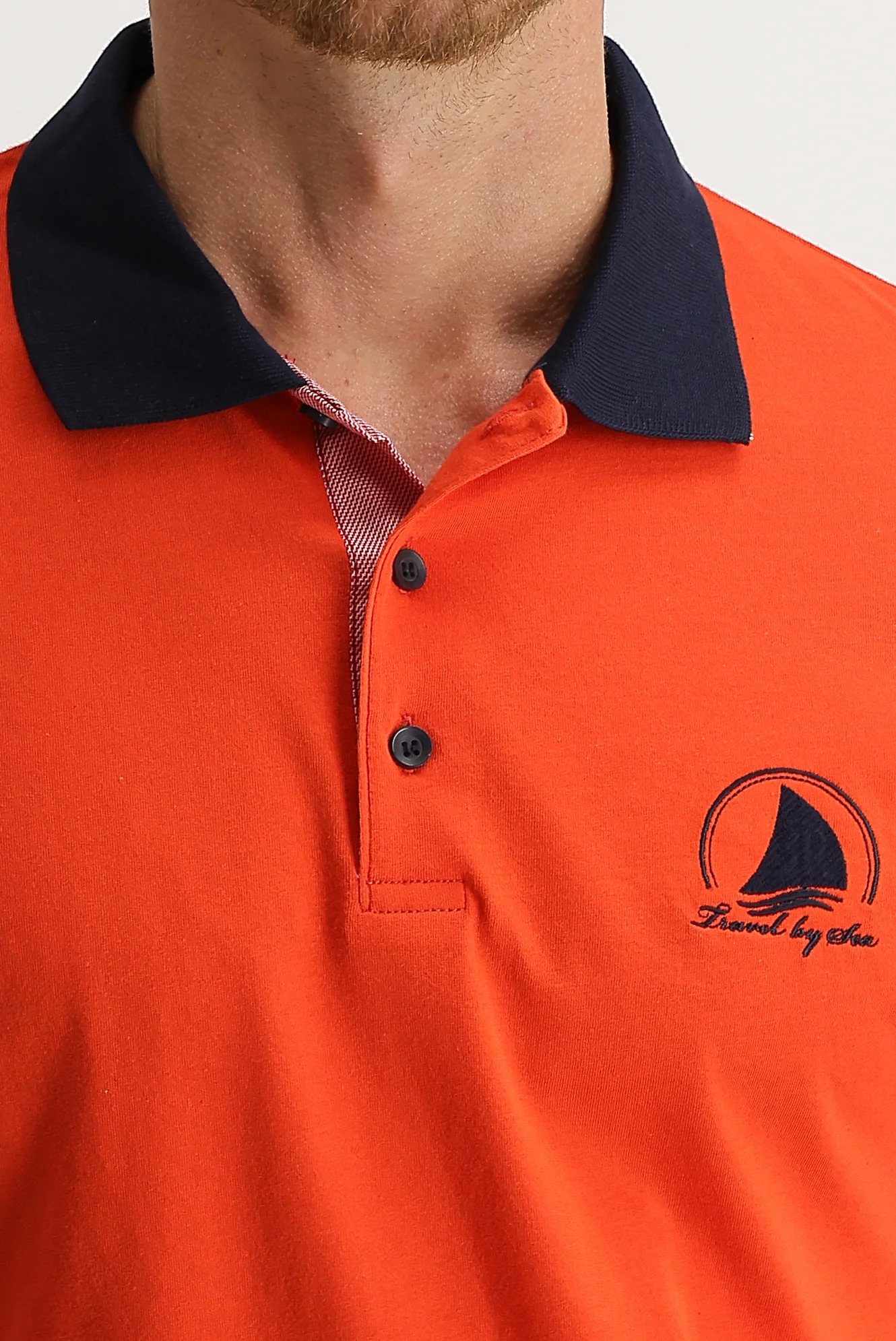 Orta Turuncu Polo Yaka Slim Fit Dar Kesim Desenli Tişört - Image 3
