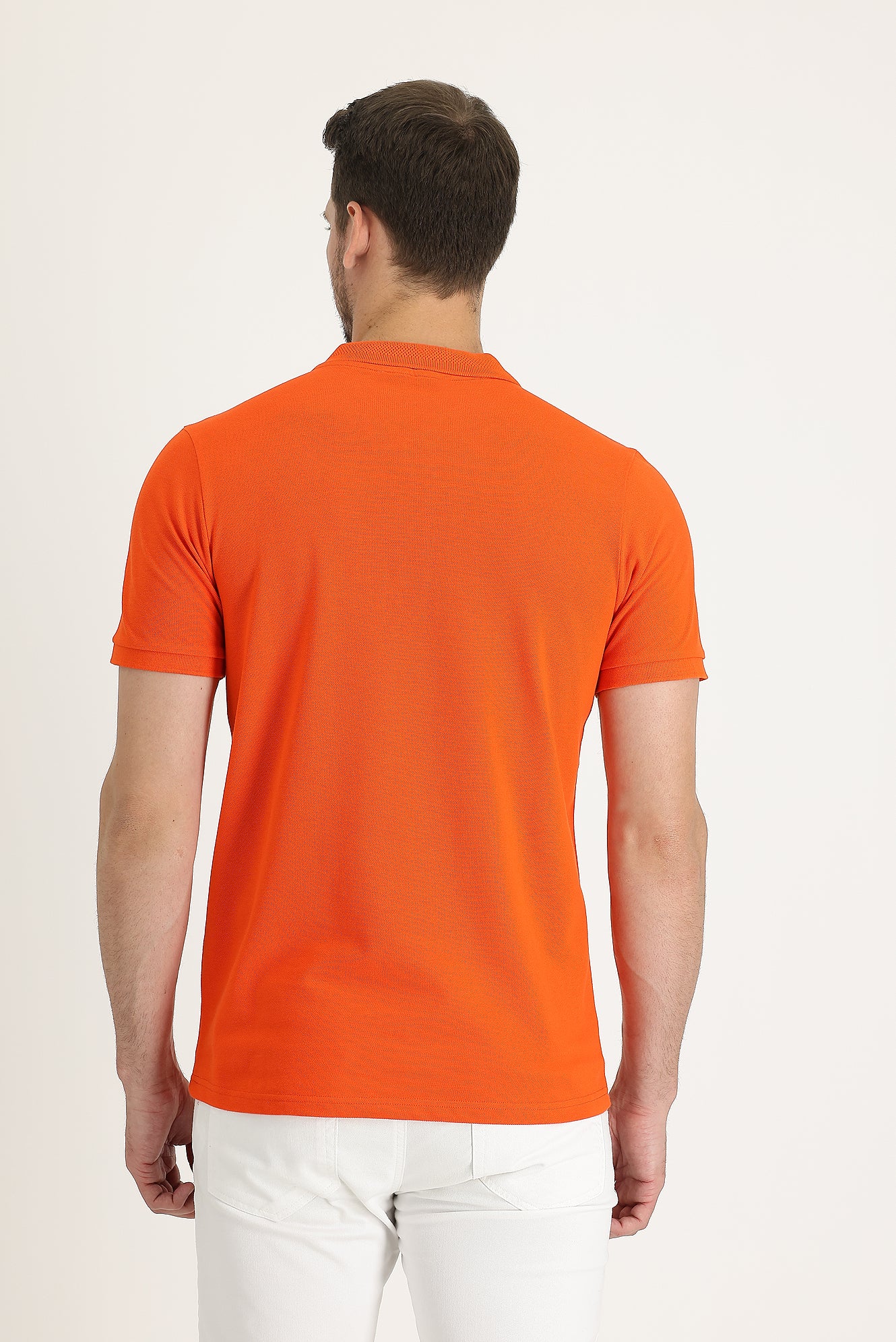 Orta Turuncu Polo Yaka Slim Fit Dar Kesim Pamuk Tişört - Image 4