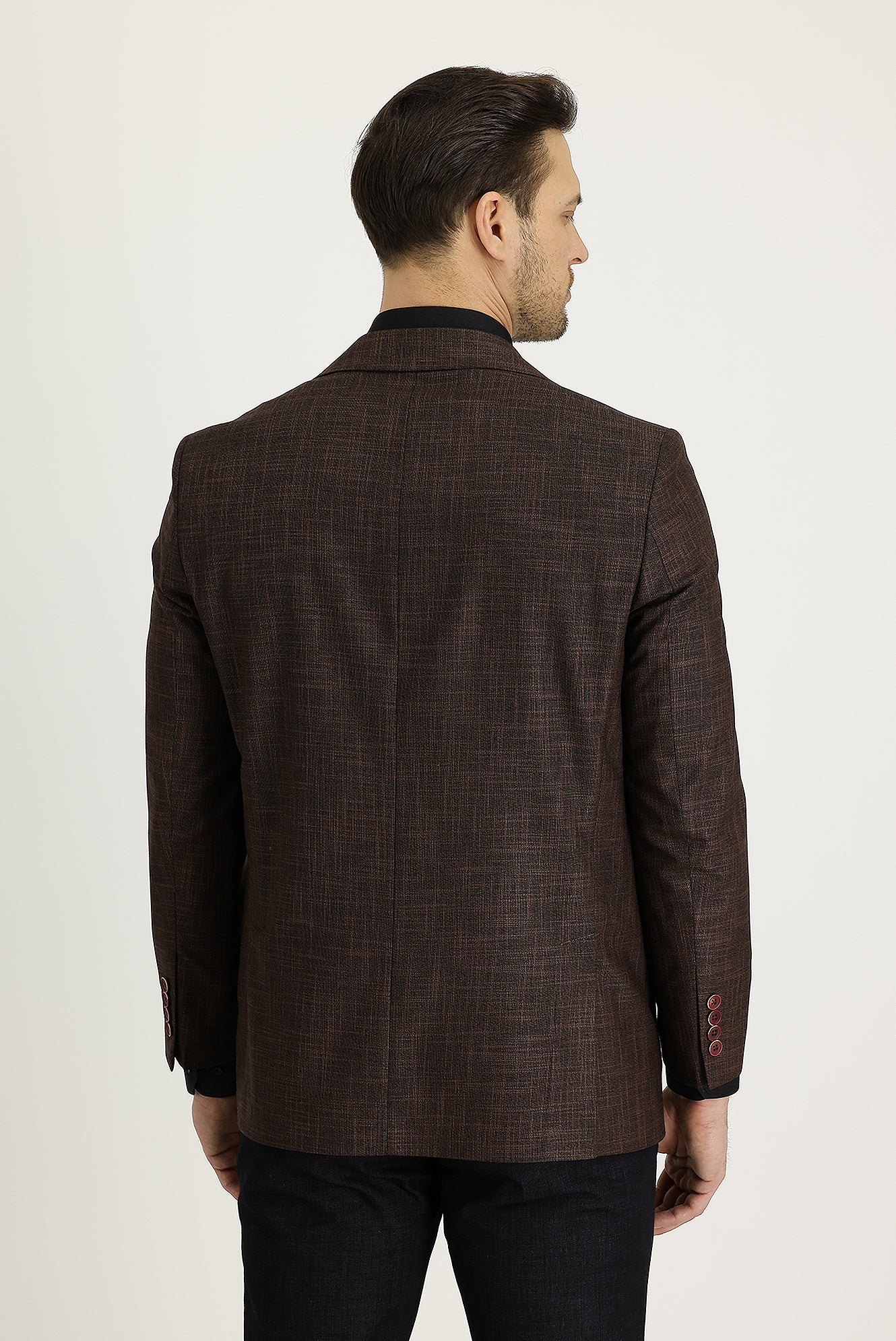 Orta Turuncu 4 Drop Relaxed Fit Rahat Kesim Klasik Desenli Ceket - Image 2