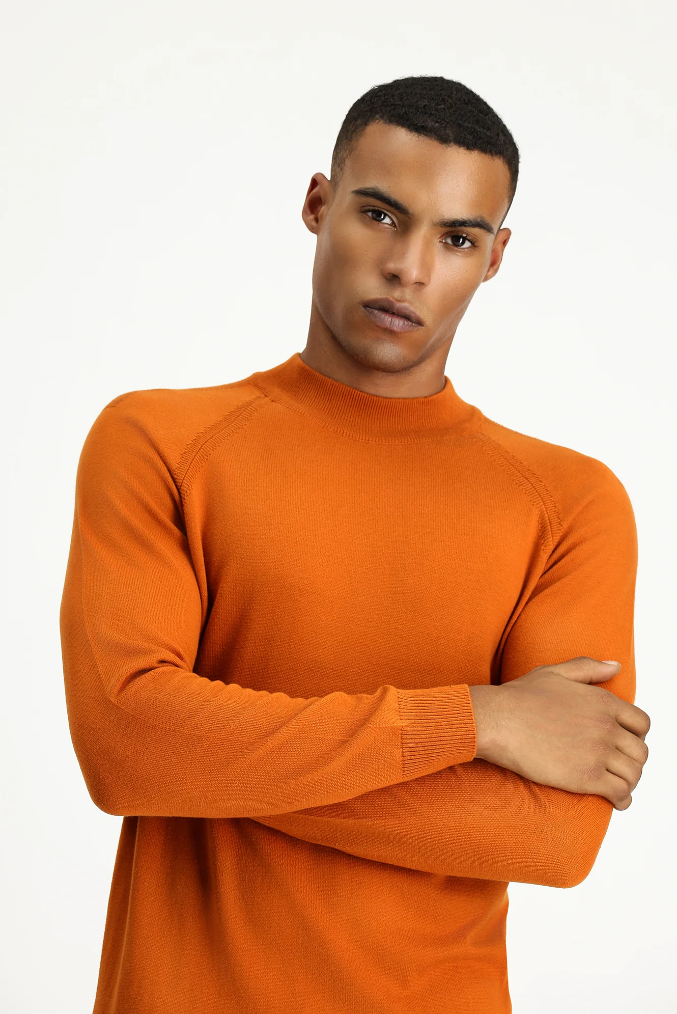Orta Turuncu Yarım Balıkçı Yaka Slim Fit Dar Kesim Pamuklu Triko Kazak