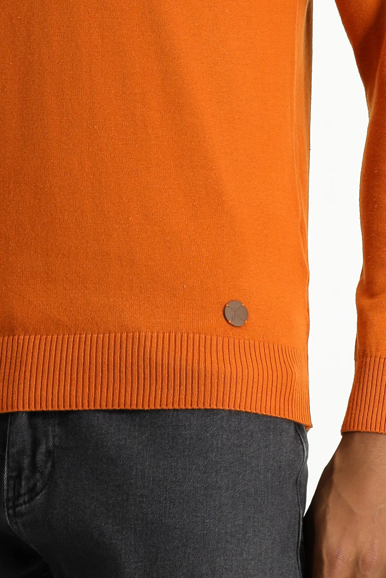 Orta Turuncu Yarım Balıkçı Yaka Slim Fit Dar Kesim Pamuklu Triko Kazak - Image 5