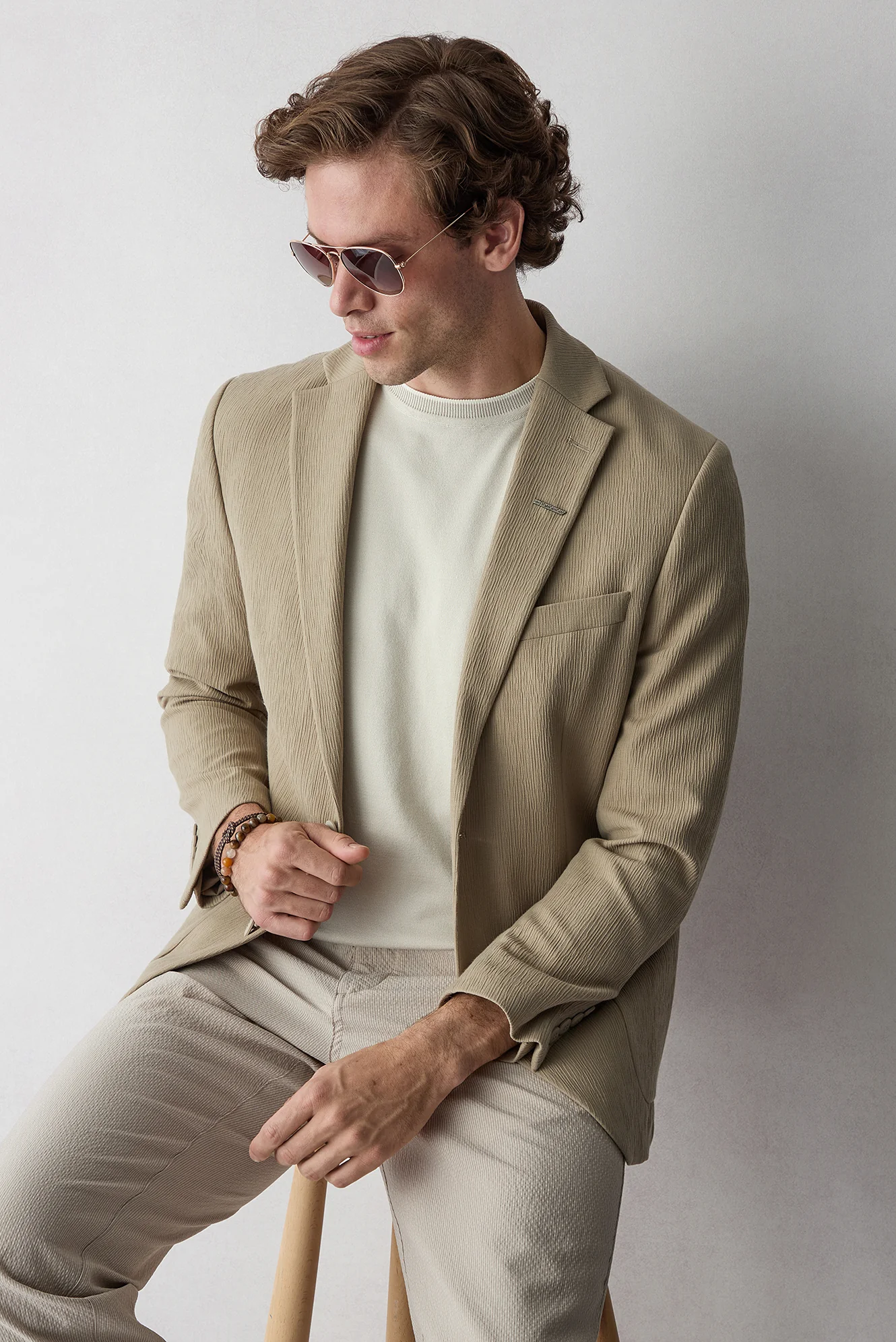 Orta Vizon Techno-Line 7 Drop Slim Fit Dar Kesim Mono Yaka Keten Karışımlı Çizgili Çantalı Esnek Ceket - Image 7