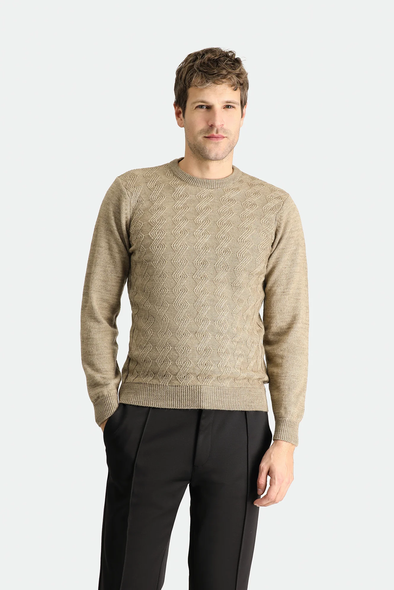 Orta Vizon Bisiklet Yaka Slim Fit Dar Kesim Desenli Triko Kazak - Image 3