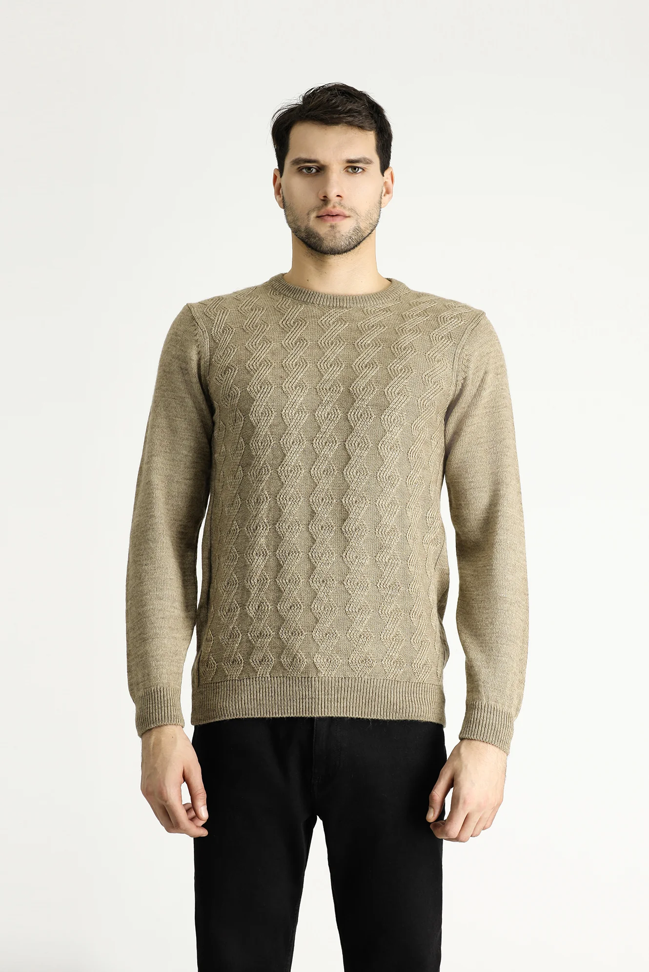 Orta Vizon Bisiklet Yaka Slim Fit Dar Kesim Desenli Triko Kazak - Image 3