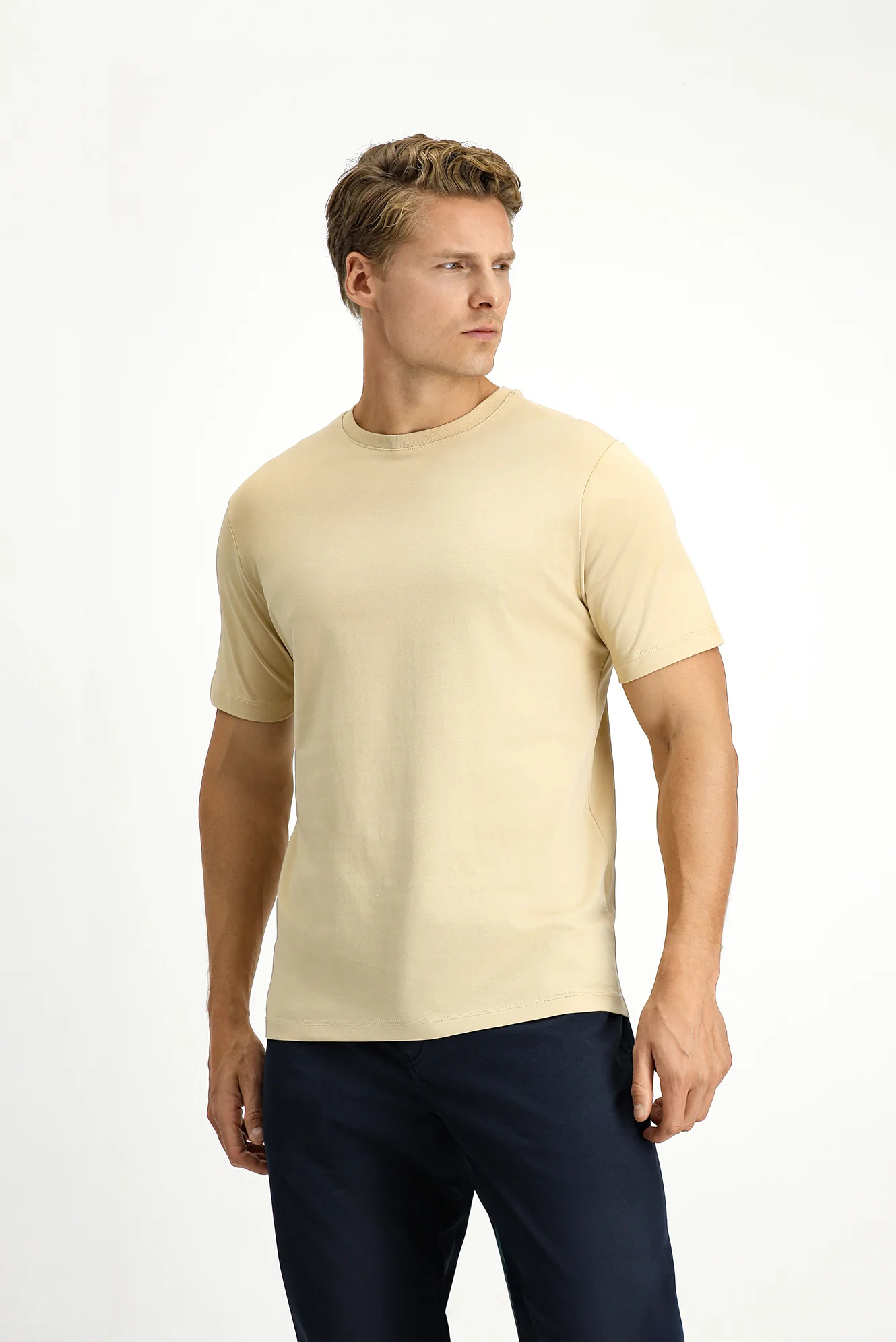 Orta Vizon Bisiklet Yaka Slim Fit %100 Pamuk Tişört - Image 3