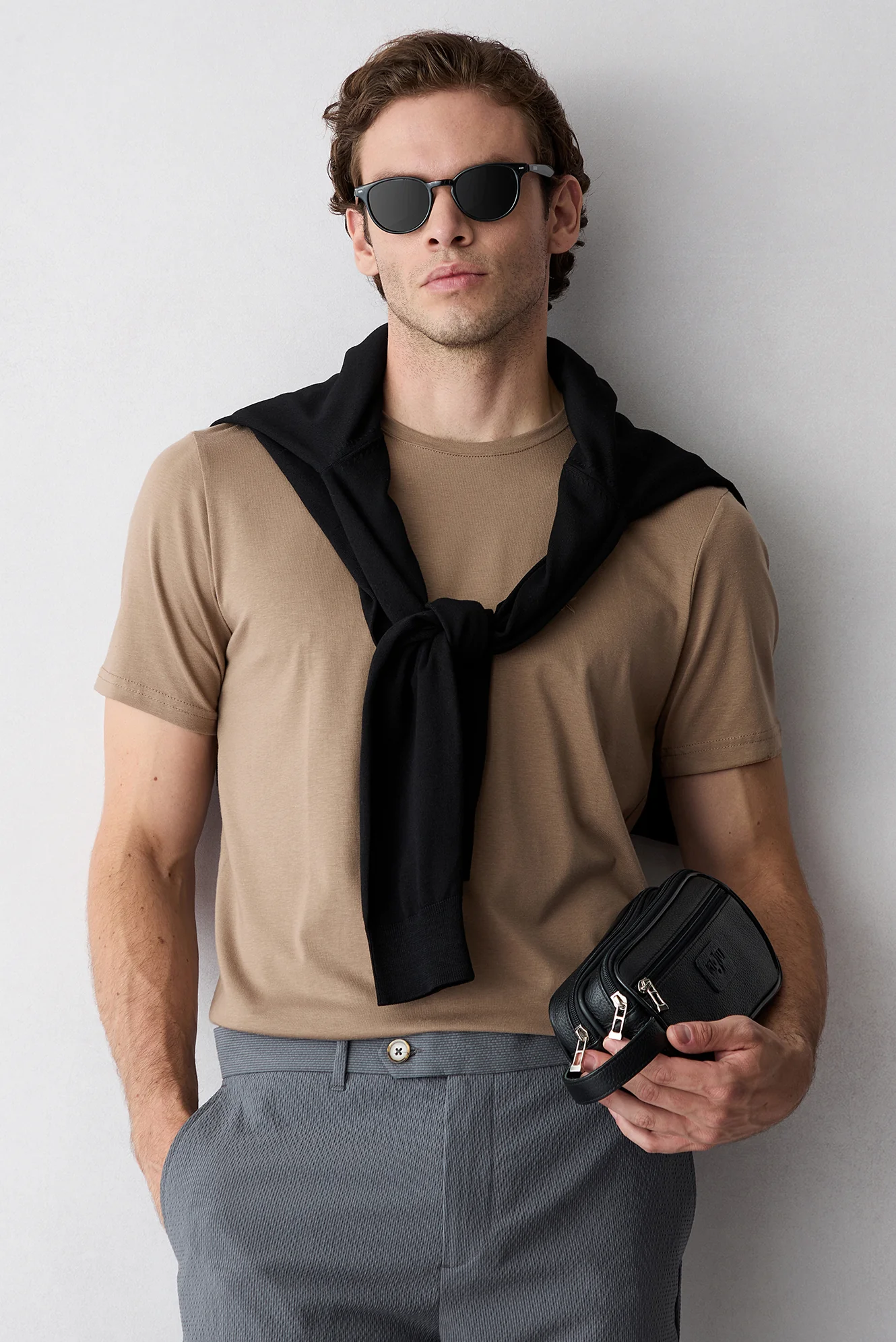 Orta Vizon Bisiklet Yaka Slim Fit Yumuşak Dokulu Pamuklu Likralı Esnek Tişört - Image 4