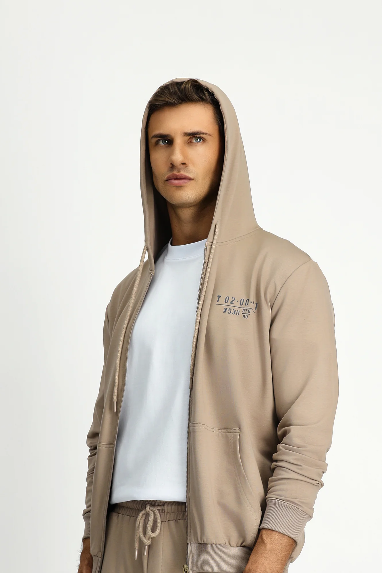 Orta Vizon Kapüşonlu Regular Fit Fermuarlı Baskılı Pamuklu Sweatshirt - Image 3
