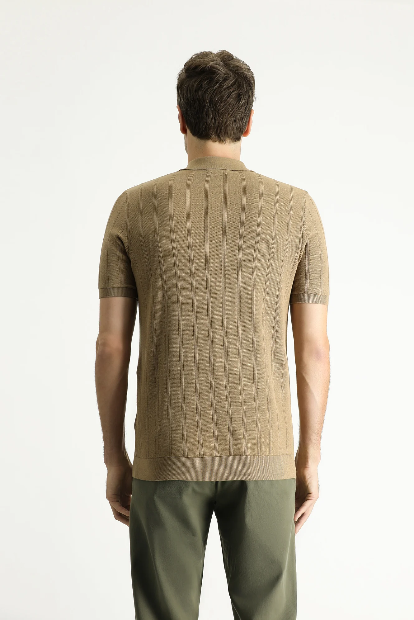 Orta Vizon Polo Yaka Regular Fit Fermuarlı Desenli Pamuklu Tişört - Image 3