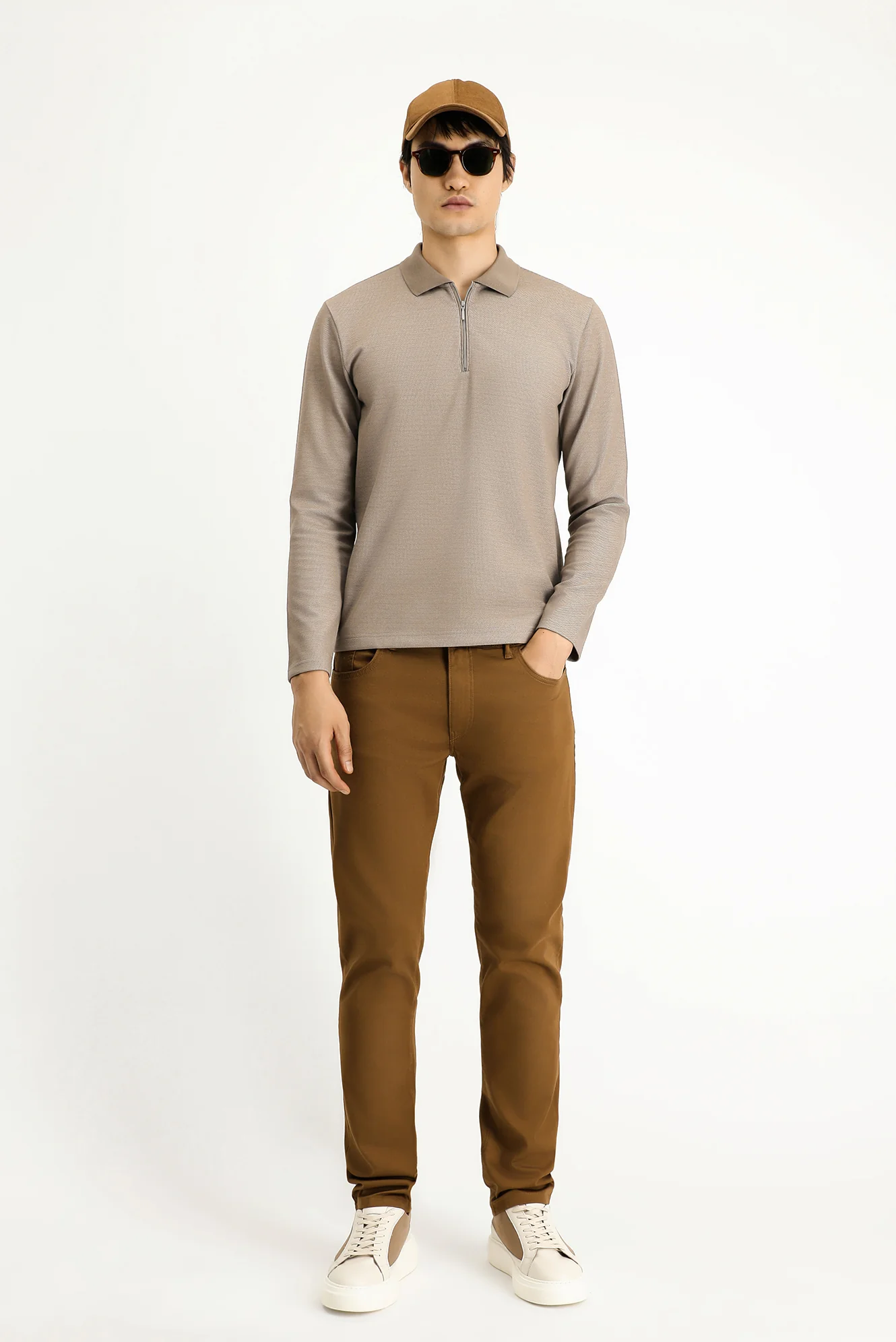 Orta Vizon Polo Yaka Regular Fit Desenli Fermuarlı Pamuklu Sweatshirt - Image 2