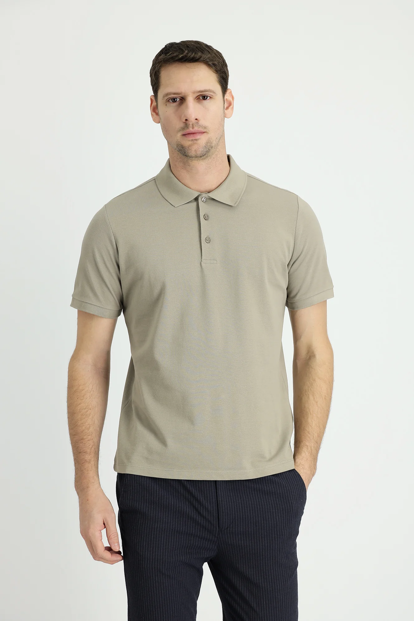 Orta Vizon Polo Yaka Regular Fit Nakışlı Pamuk Tişört