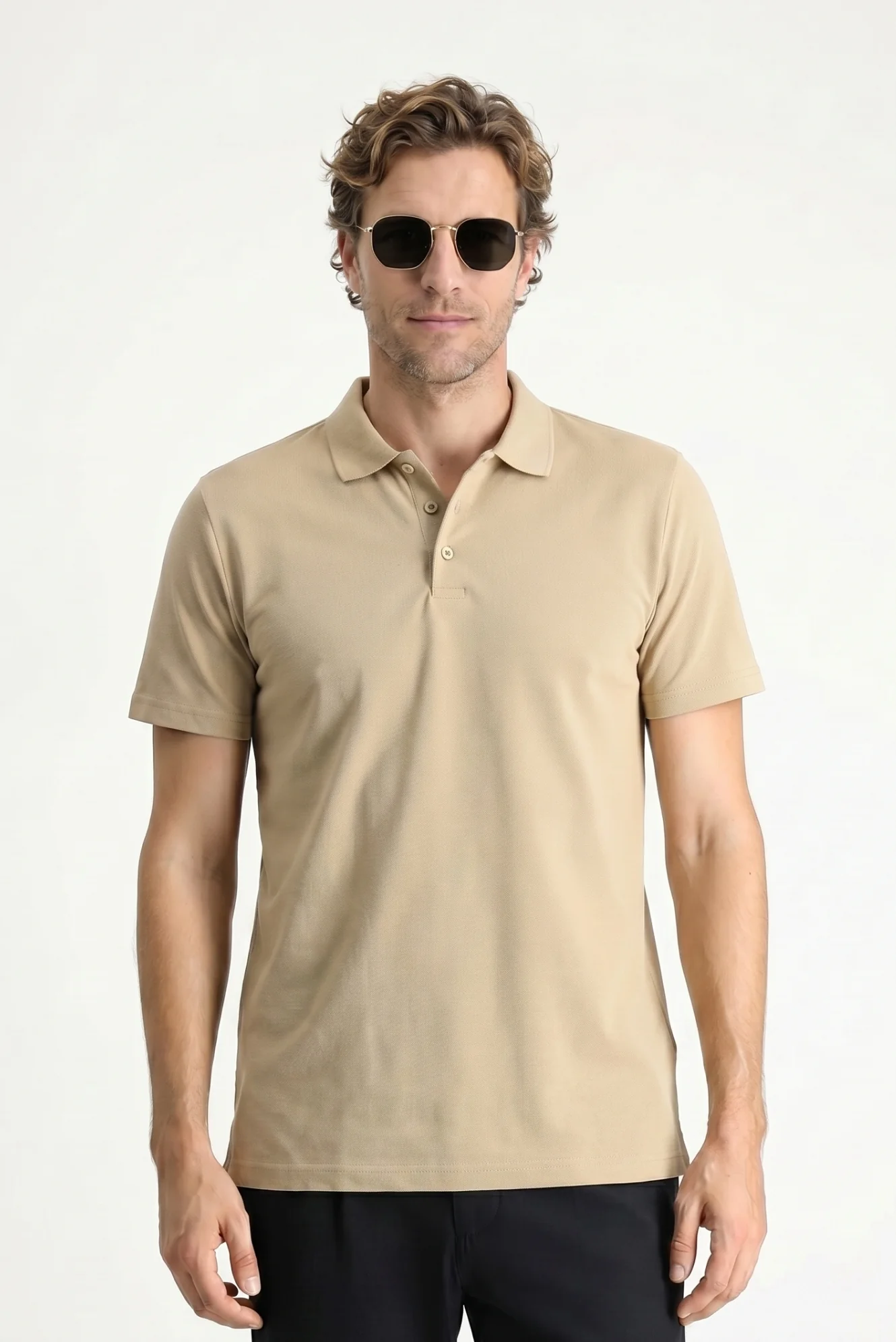 Orta Vizon Polo Yaka Regular Fit Nakışlı Pamuklu Tişört - Image 2