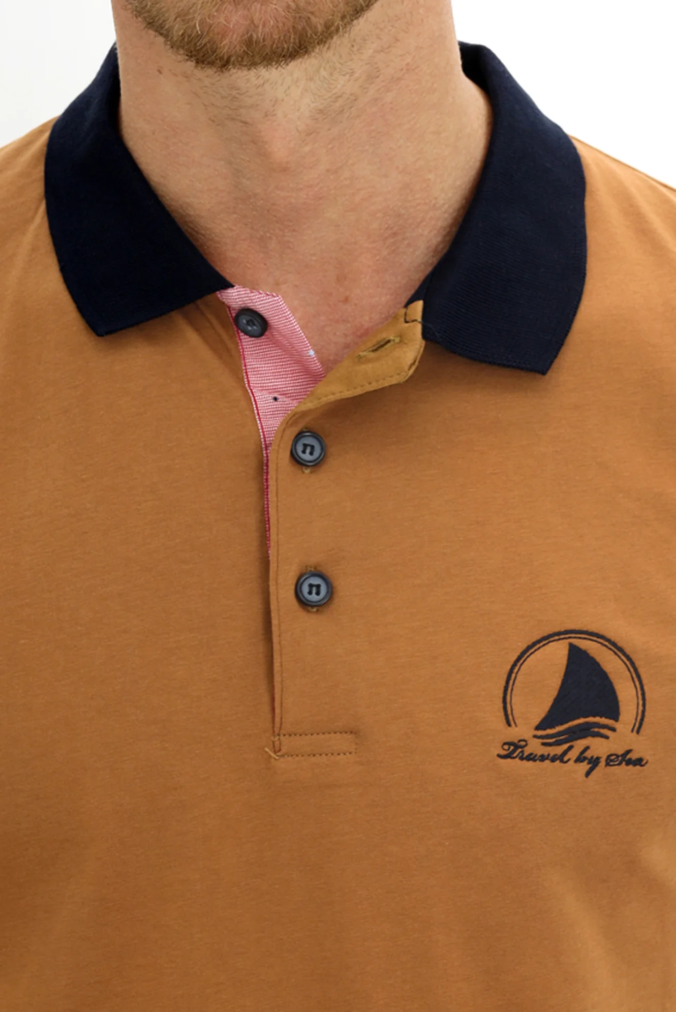 Orta Vizon Polo Yaka Slim Fit Dar Kesim Desenli Pamuk Tişört - Image 3