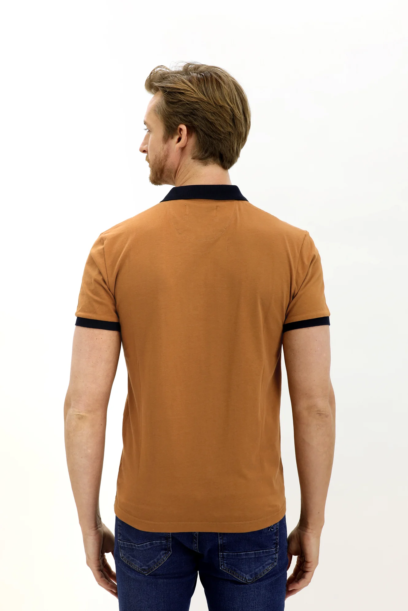 Orta Vizon Polo Yaka Slim Fit Dar Kesim Desenli Pamuk Tişört - Image 4
