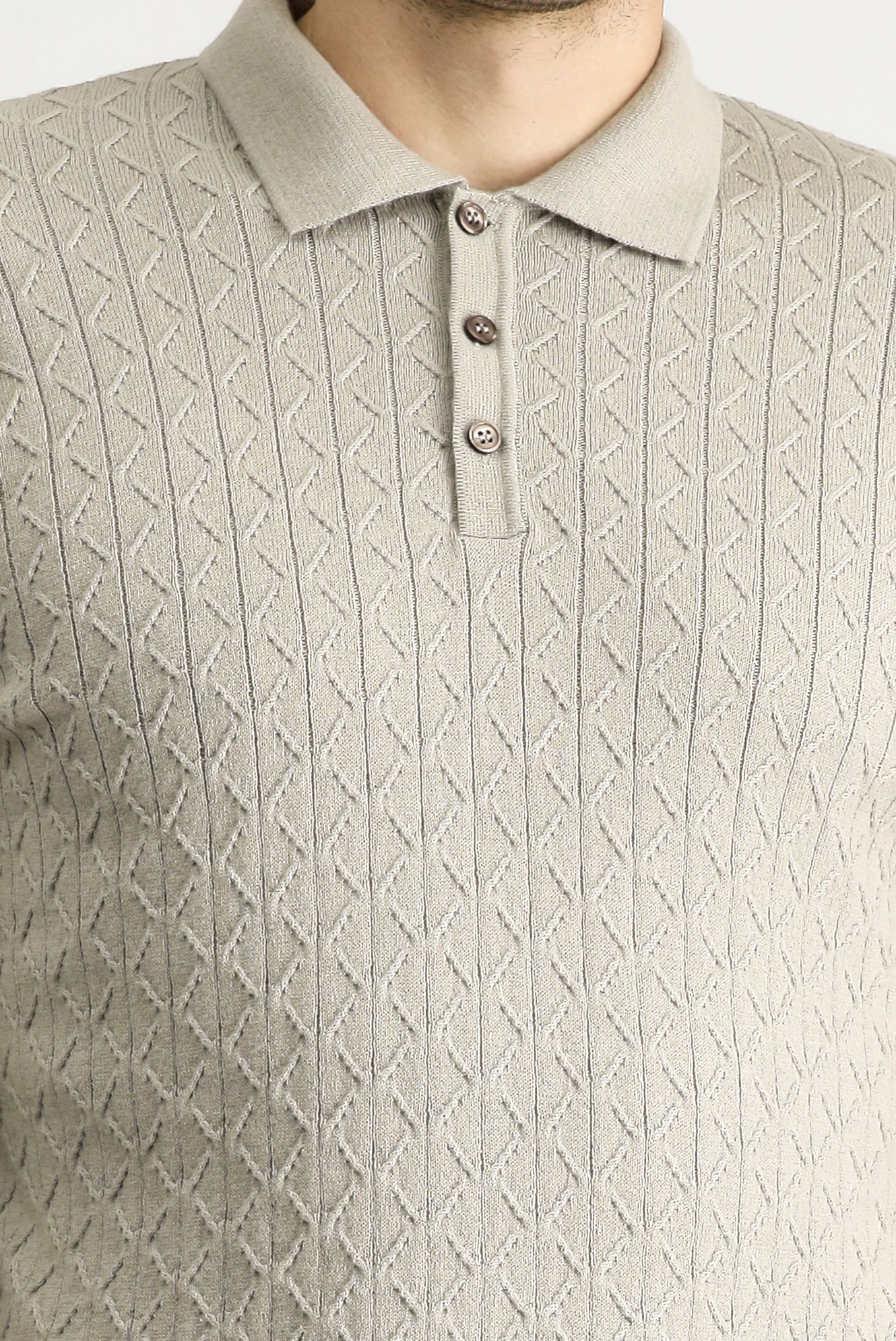 Orta Vizon Polo Yaka Slim Fit Dar Kesim Desenli Yünlü Pamuklu Triko Kazak - Image 5