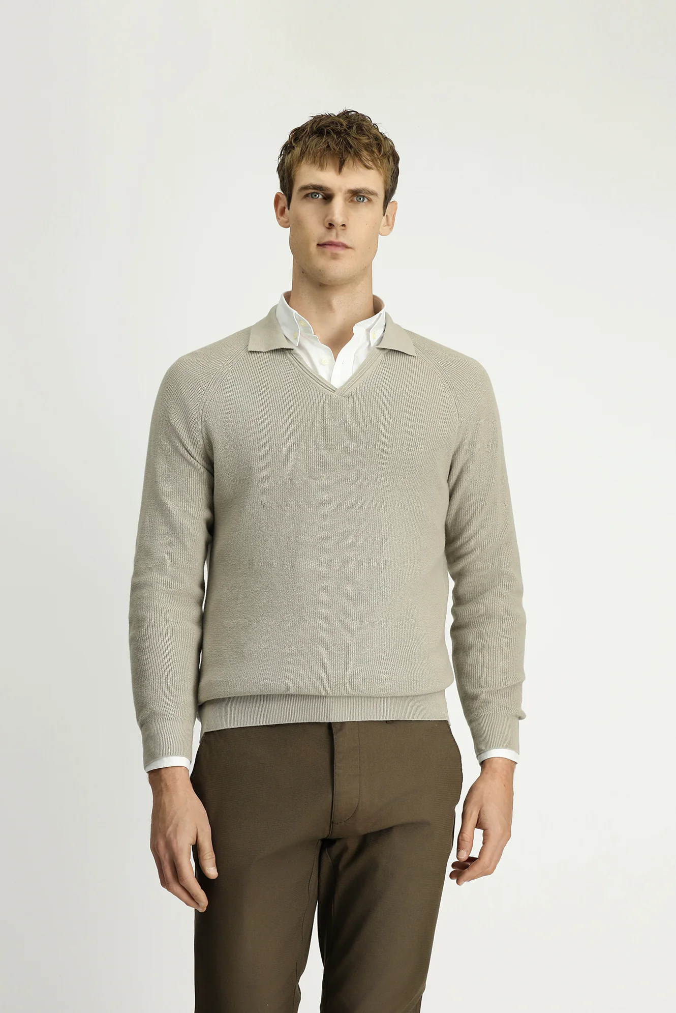 Orta Vizon Polo Yaka Slim Fit Dar Kesim Desenli Pamuklu Yünlü Triko Kazak